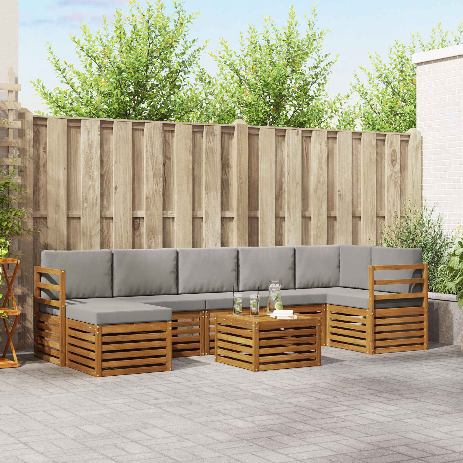 Sofa-Sets 8 pcs Natuurlijk en Lichtgrijs Massief Acaciahout image 1