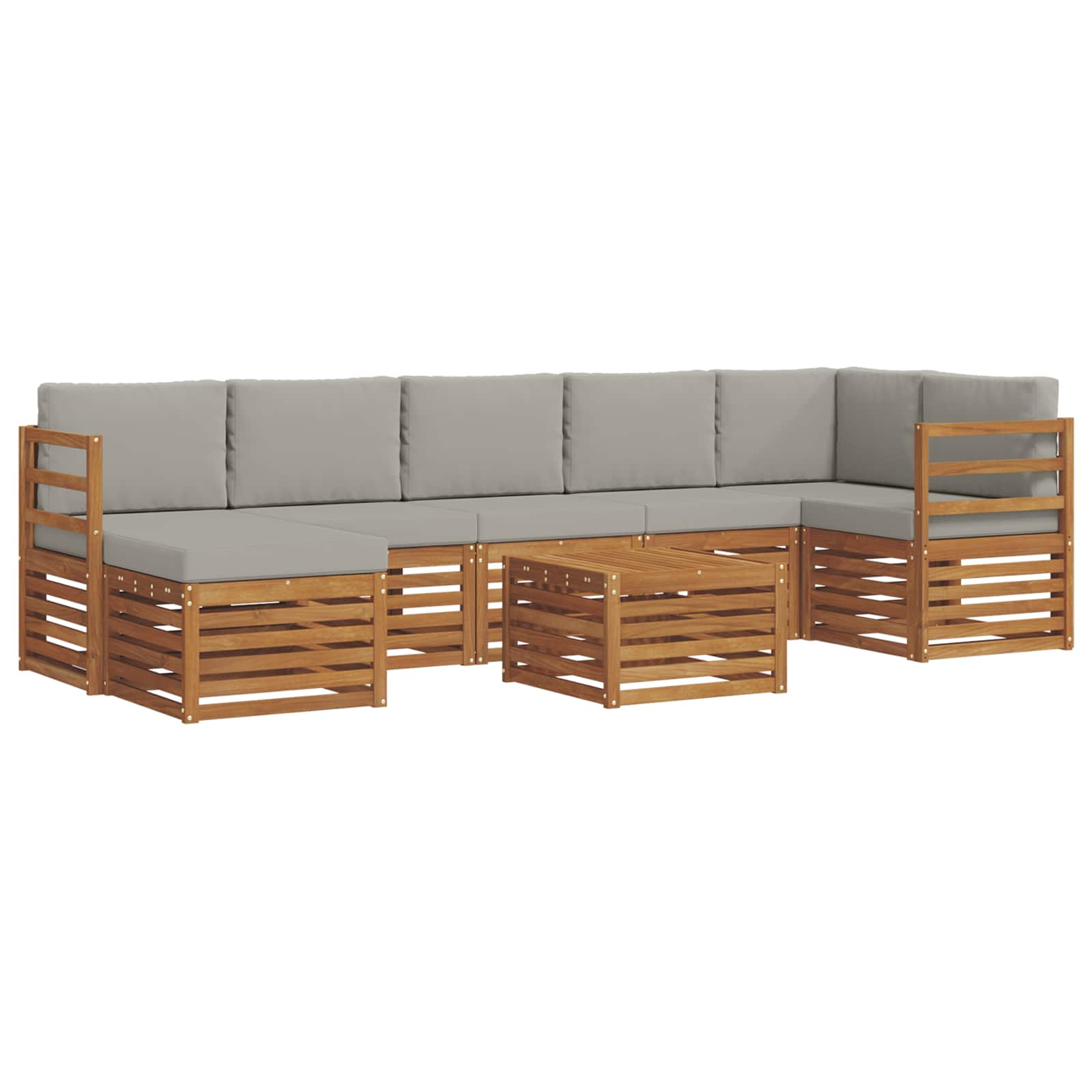 Sofa-Sets 8 pcs Natuurlijk en Lichtgrijs Massief Acaciahout image 2