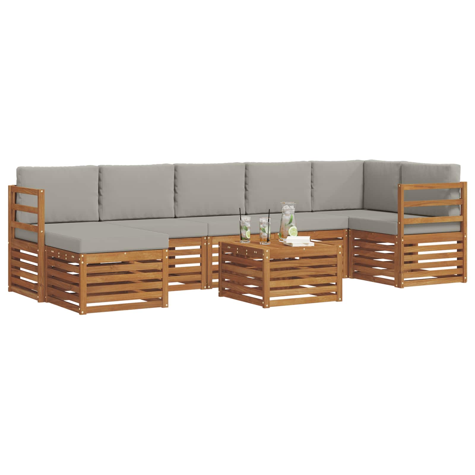 Sofa-Sets 8 pcs Natuurlijk en Lichtgrijs Massief Acaciahout image 3