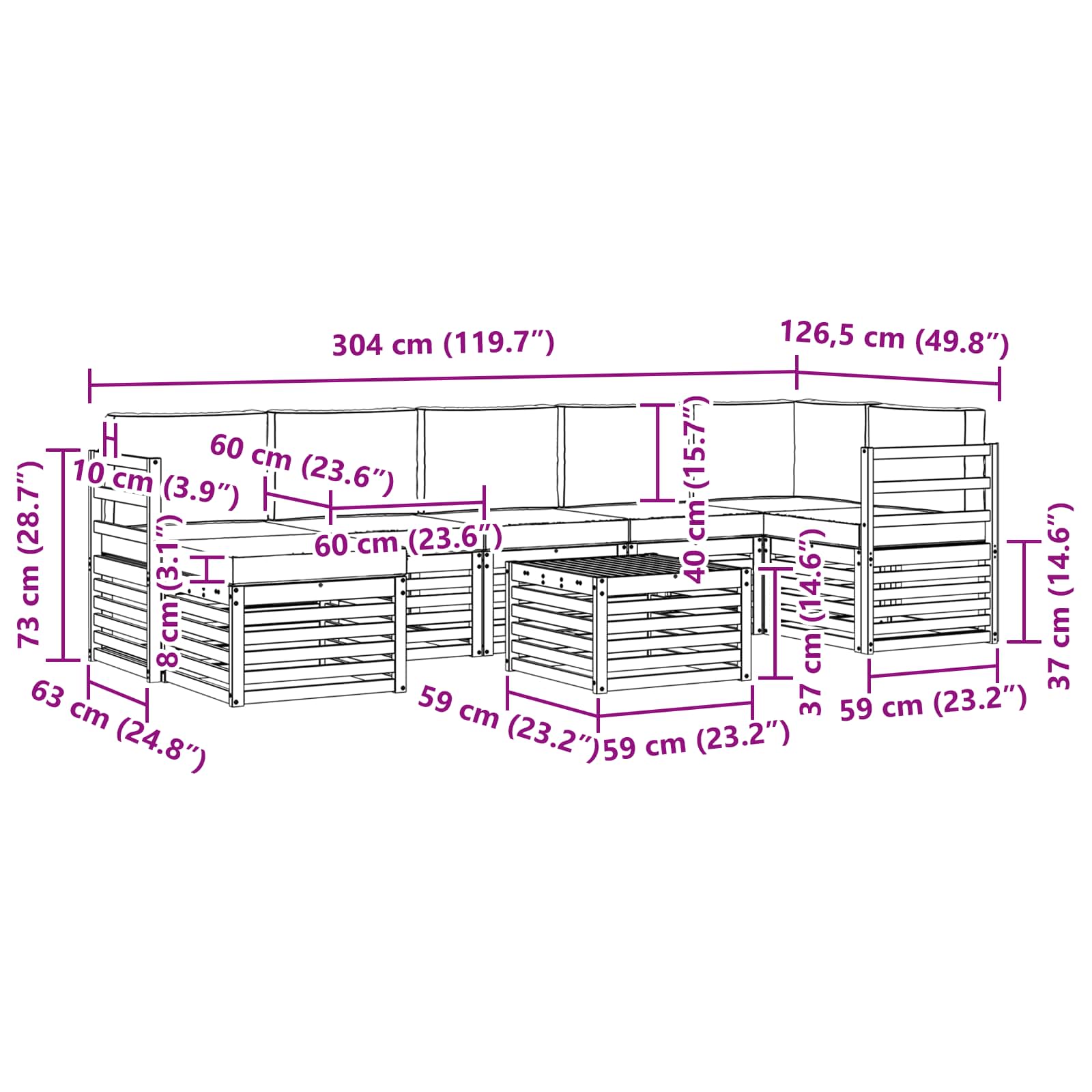 Sofa-Sets 8 pcs Natuurlijk en Lichtgrijs Massief Acaciahout image 10