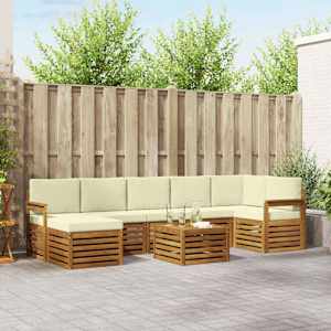 Zunanja garnitura za sedenje z blazino 8 pcs Naravna in smetana