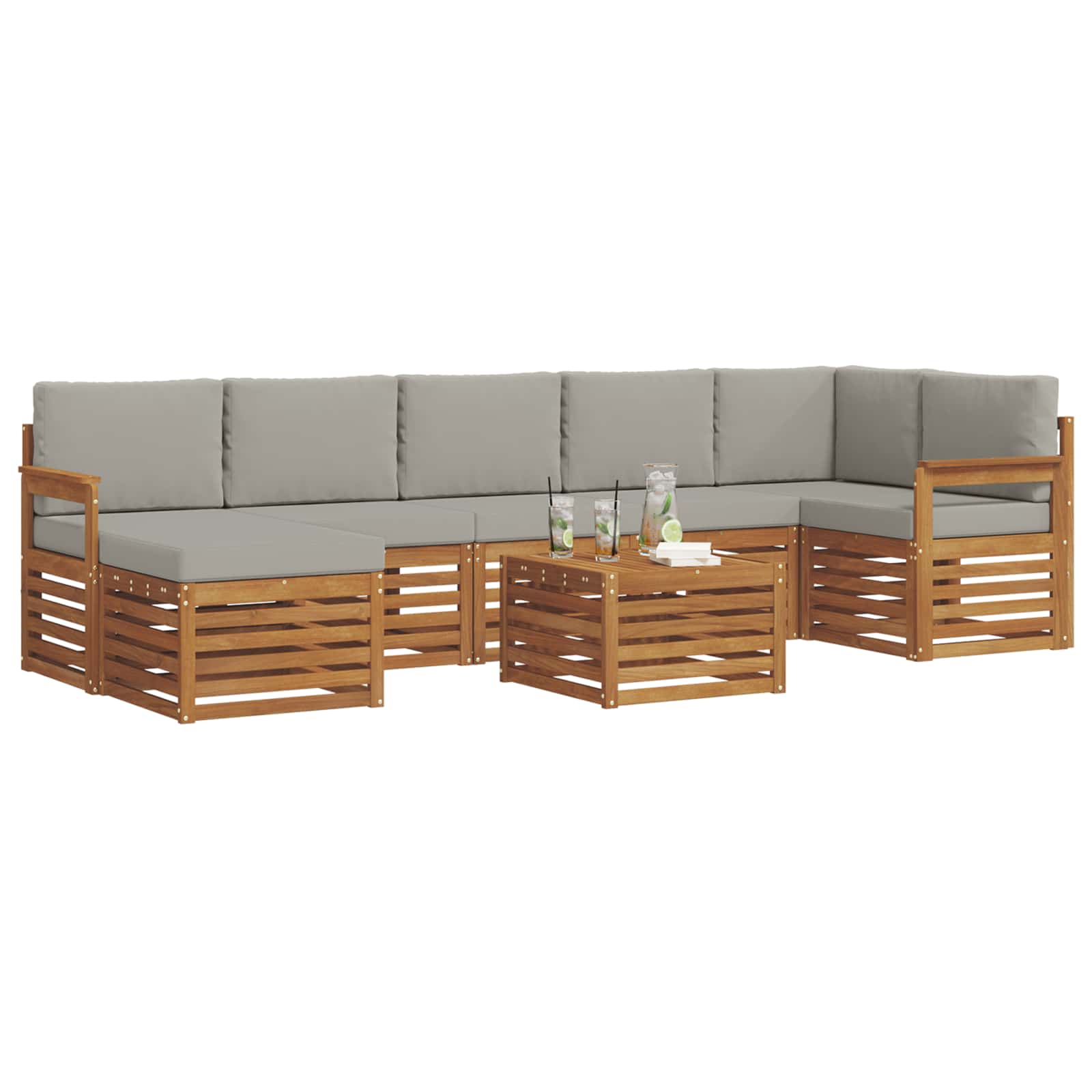Sofa-Sets 8 pcs Natuurlijk en Lichtgrijs Massief Acaciahout image 3