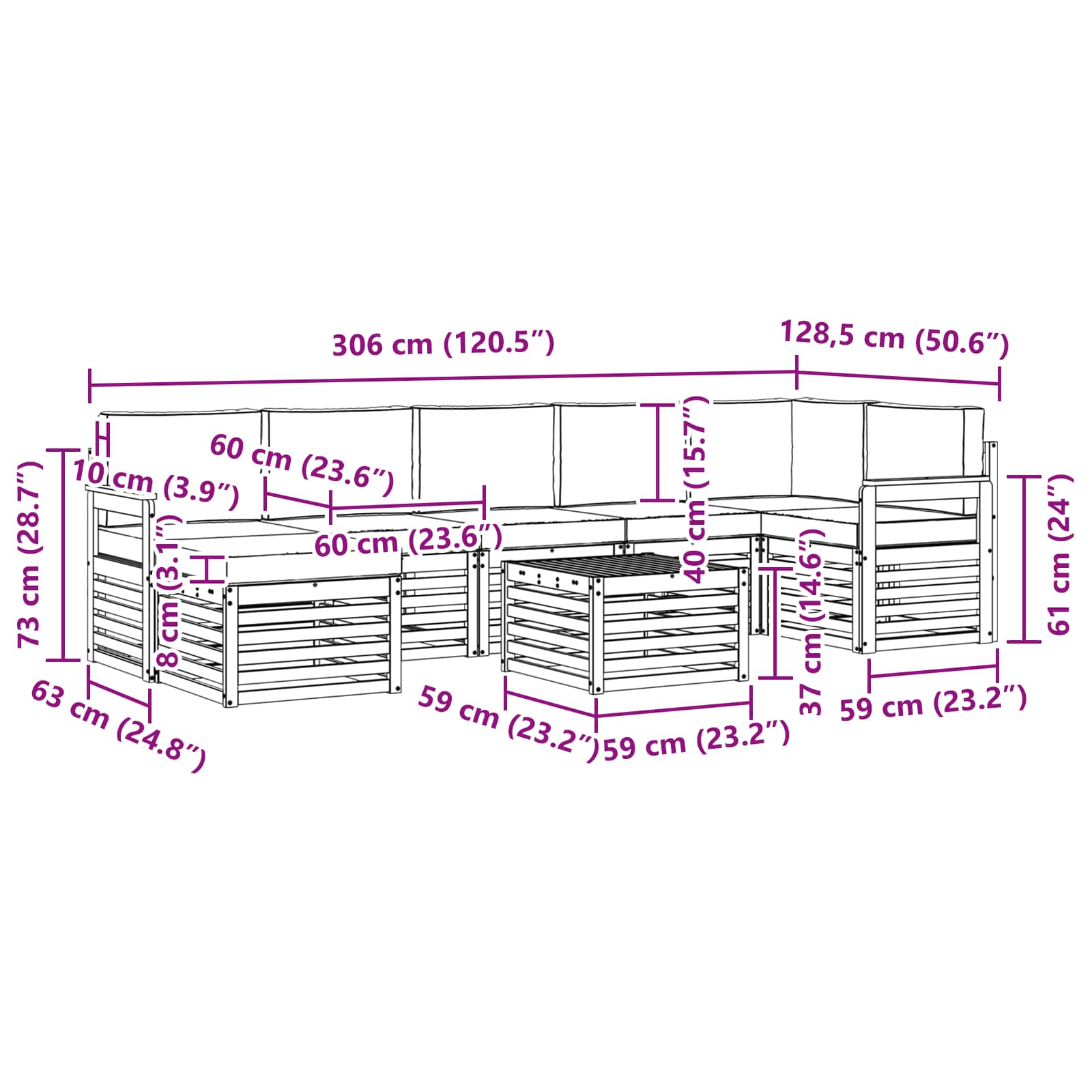 Sofa-Sets 8 pcs Natuurlijk en Lichtgrijs Massief Acaciahout image 10