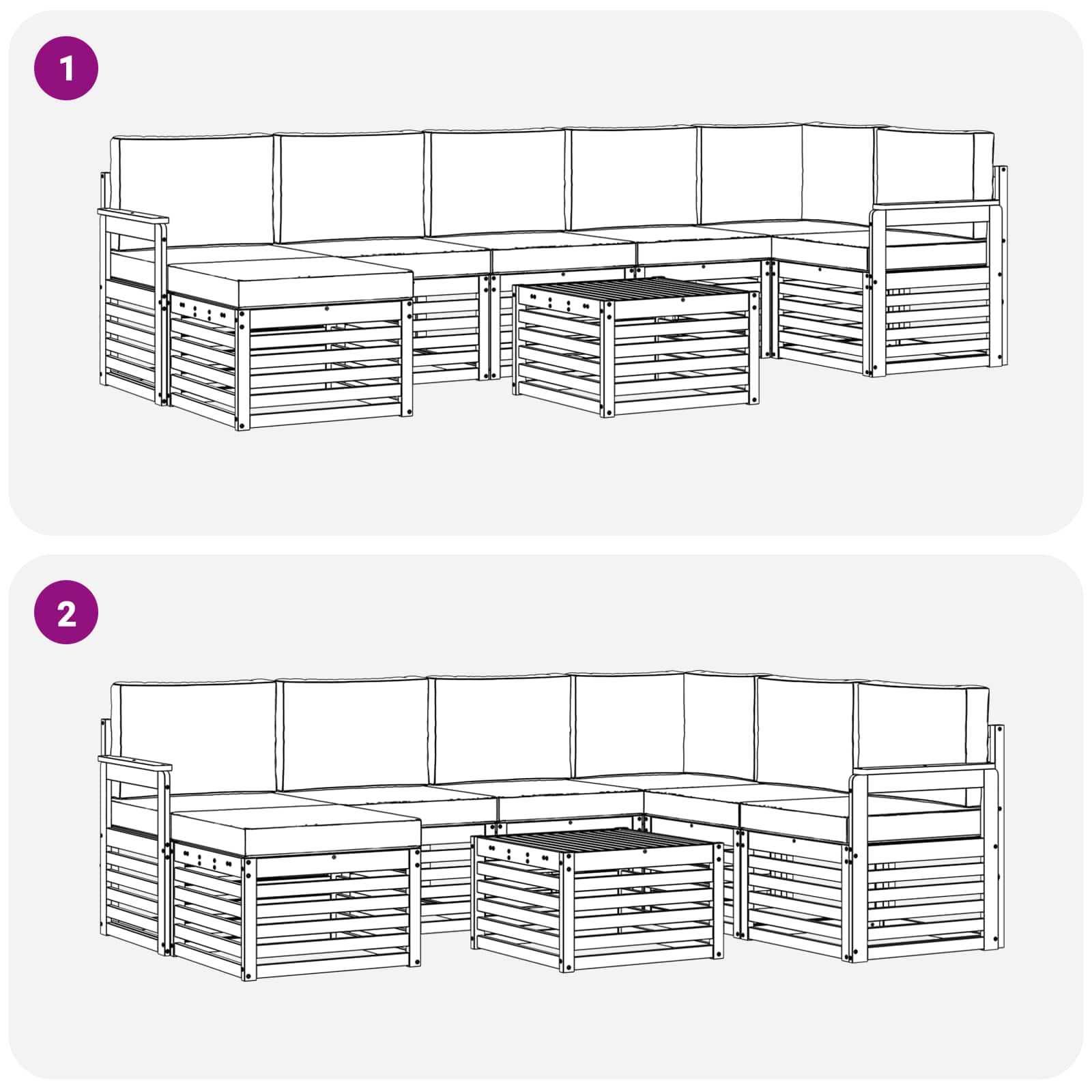 Sofa-Sets 8 pcs Natuurlijk en Lichtgrijs Massief Acaciahout image 9