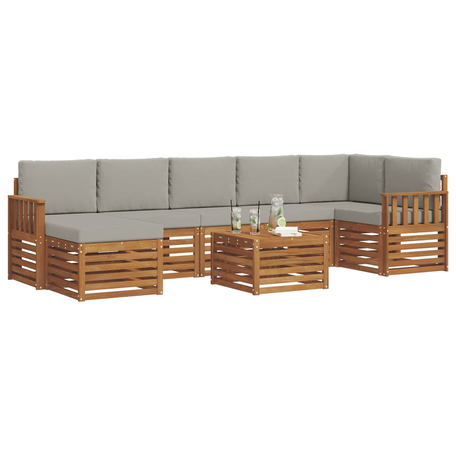 Sofa-Sets 8 pcs Natuurlijk en Lichtgrijs Massief Acaciahout image 3