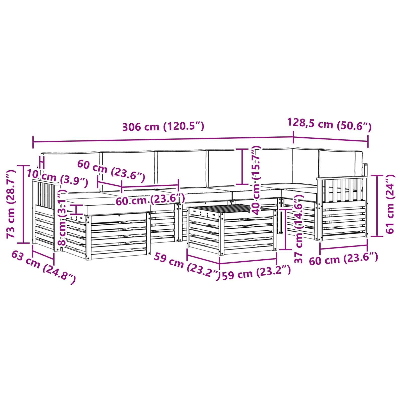 Sofa-Sets 8 pcs Natuurlijk en Lichtgrijs Massief Acaciahout image 10