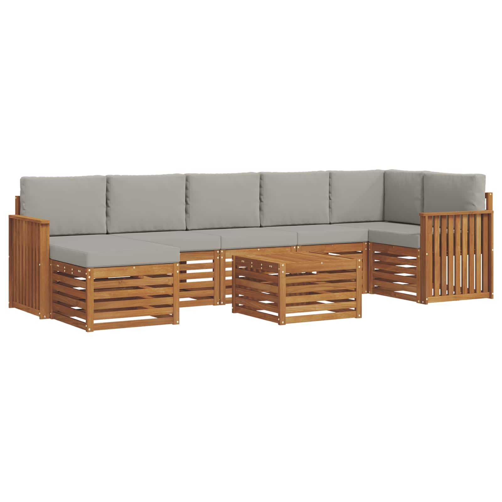 Sofa-Sets 8 pcs Natuurlijk en Lichtgrijs Massief Acaciahout image 2