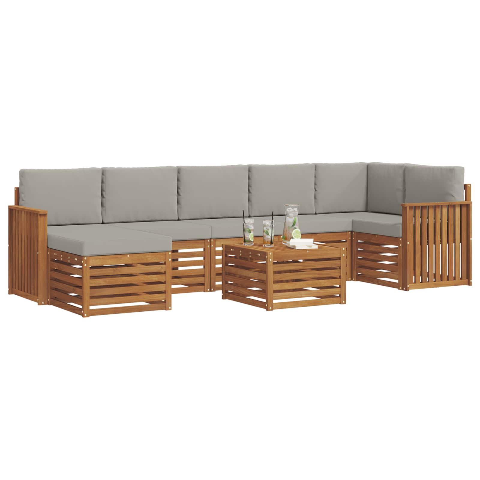 Sofa-Sets 8 pcs Natuurlijk en Lichtgrijs Massief Acaciahout image 3