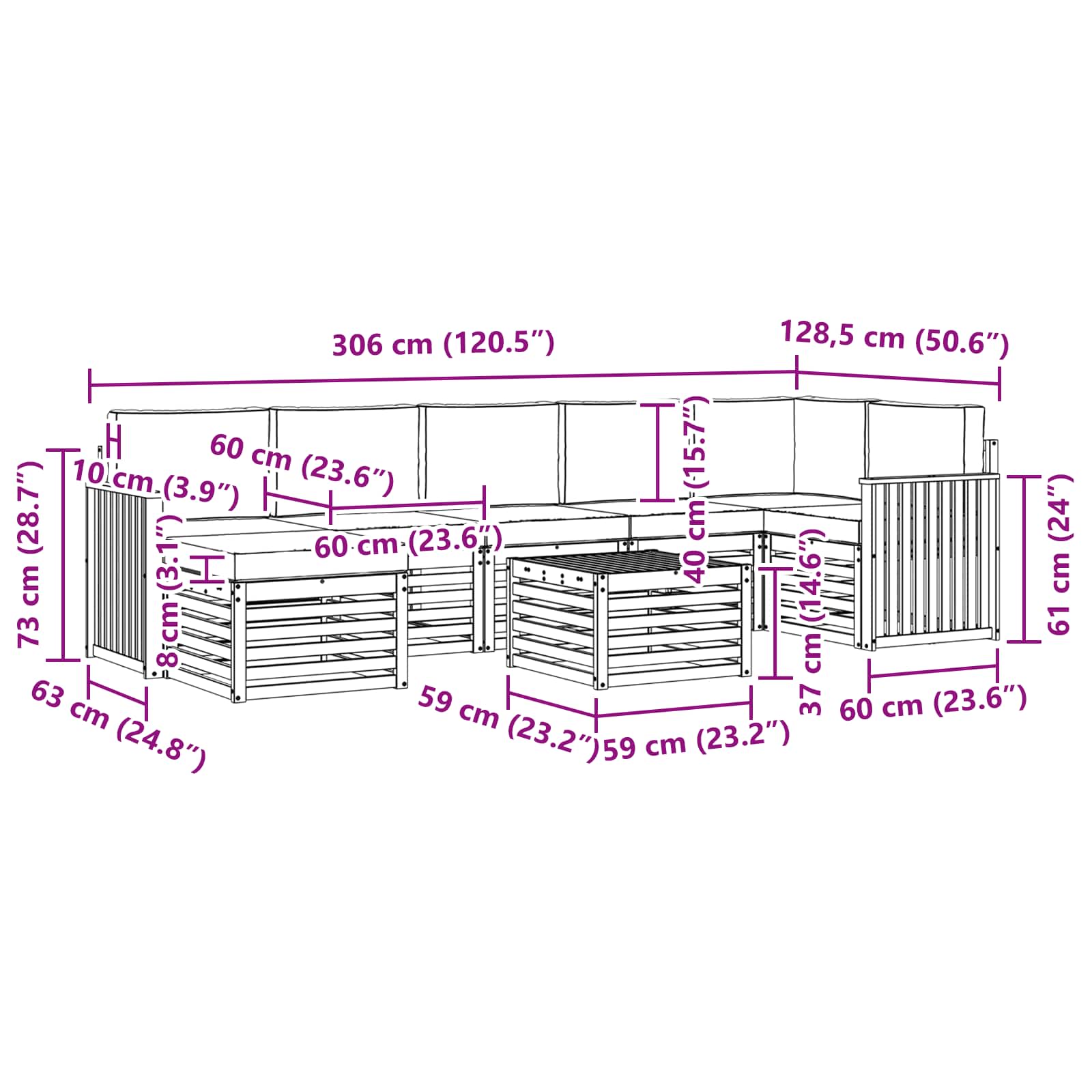 Sofa-Sets 8 pcs Natuurlijk en Lichtgrijs Massief Acaciahout image 10