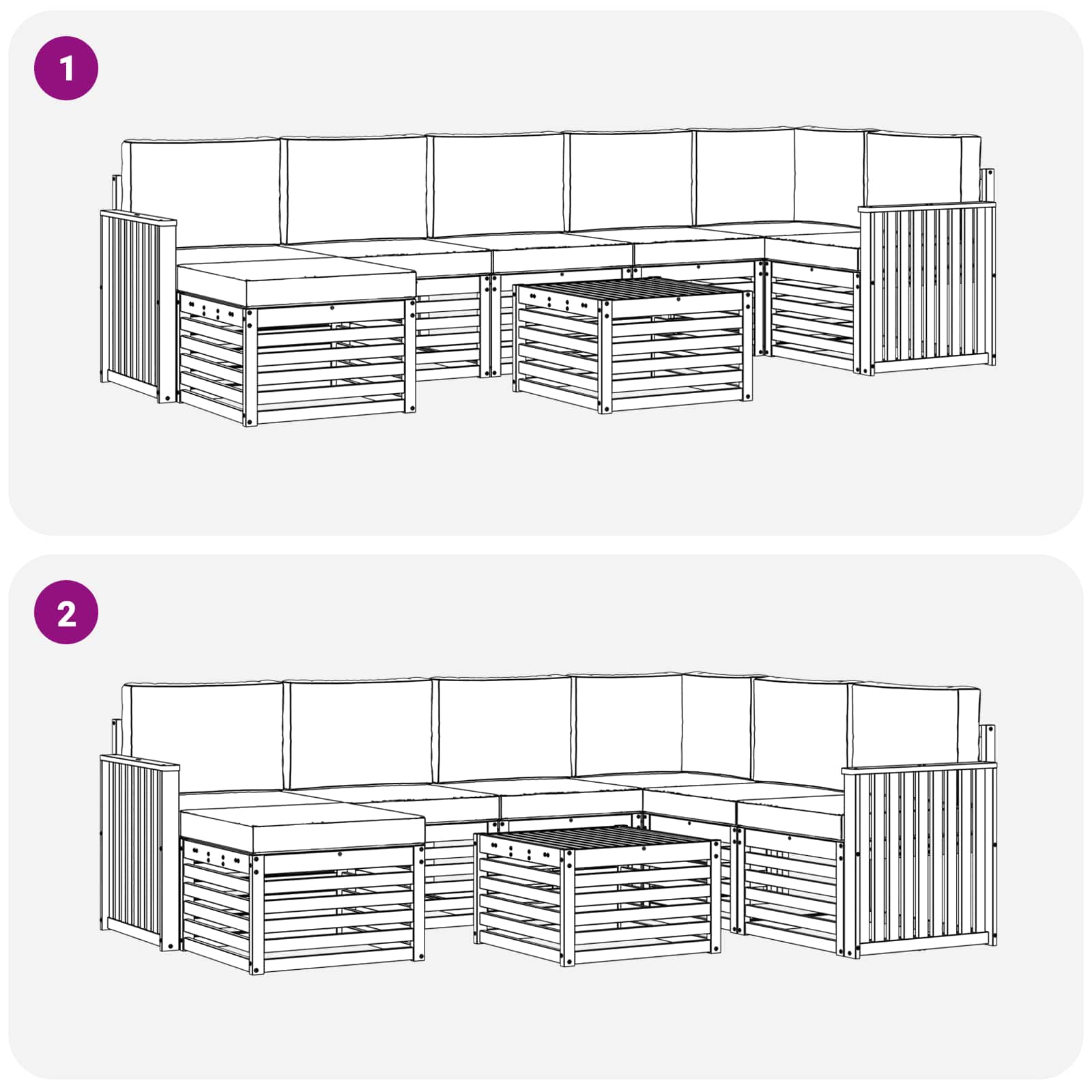 Sofa-Sets 8 pcs Natuurlijk en Lichtgrijs Massief Acaciahout image 9