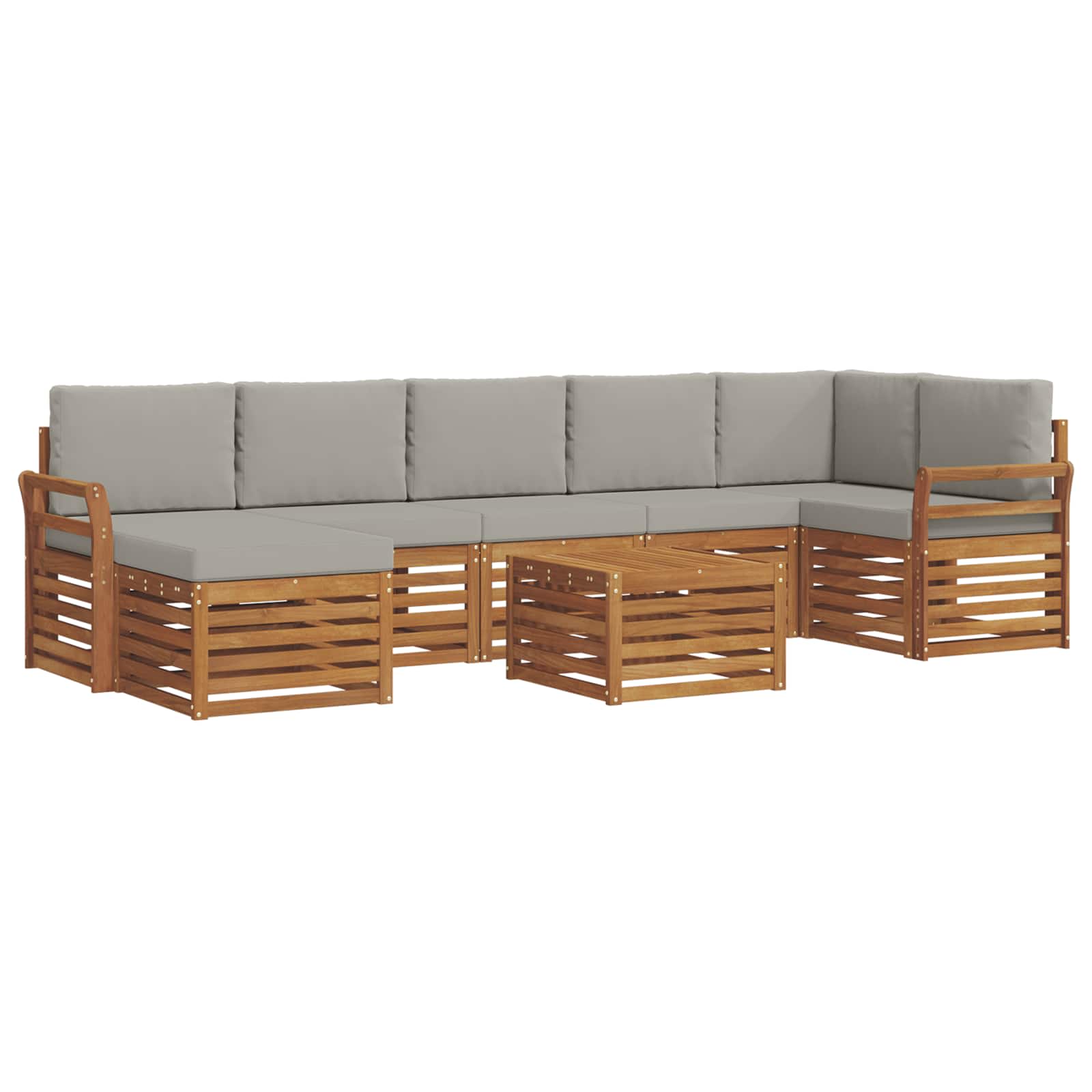 Sofa-Sets 8 pcs Natuurlijk en Lichtgrijs Massief Acaciahout image 2