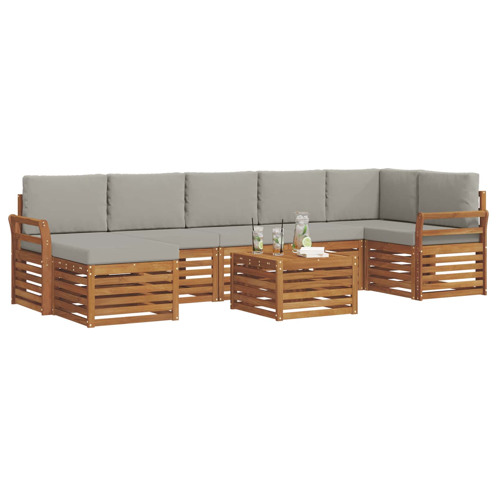 Sofa-Sets 8 pcs Natuurlijk en Lichtgrijs Massief Acaciahout image 3
