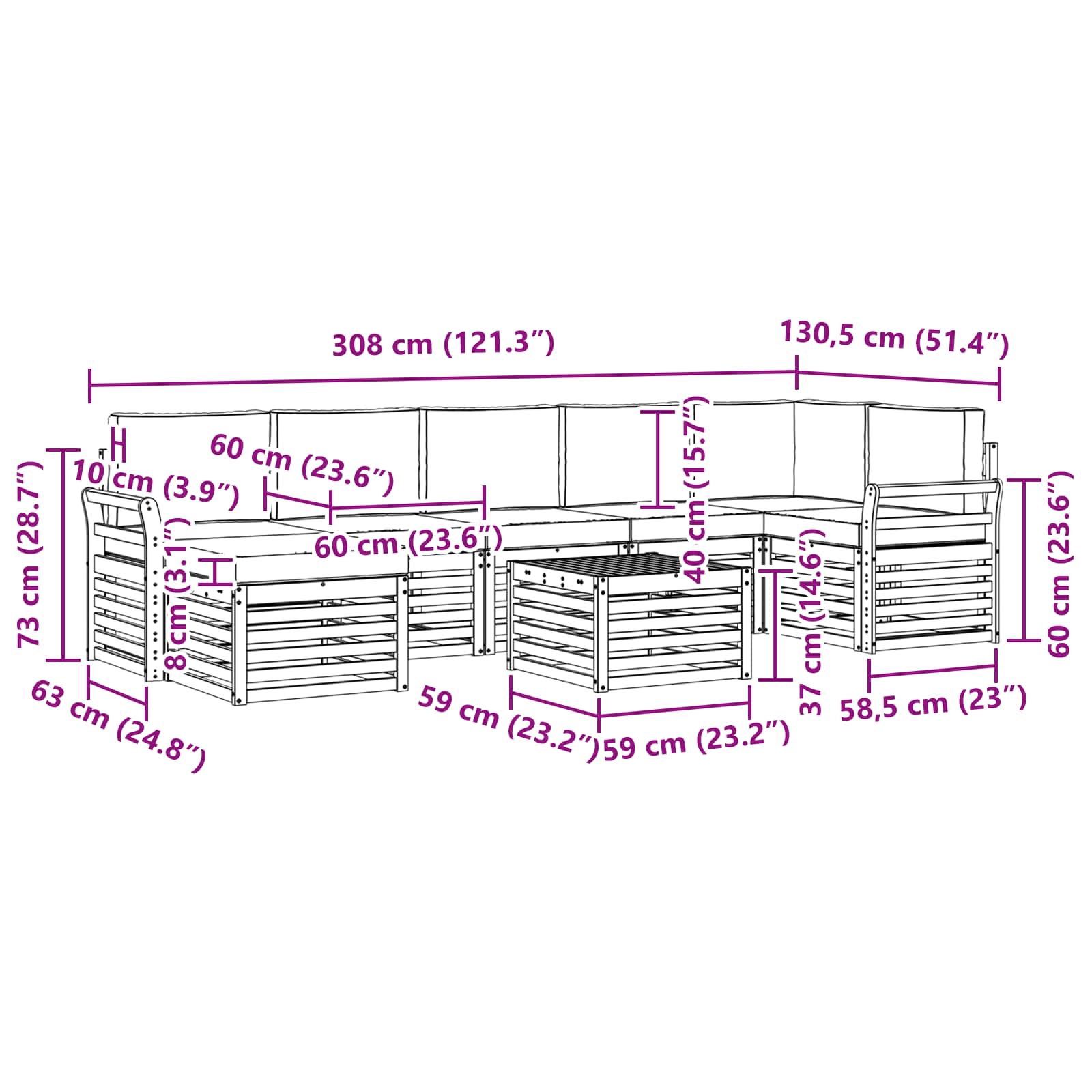 Sofa-Sets 8 pcs Natuurlijk en Lichtgrijs Massief Acaciahout image 10