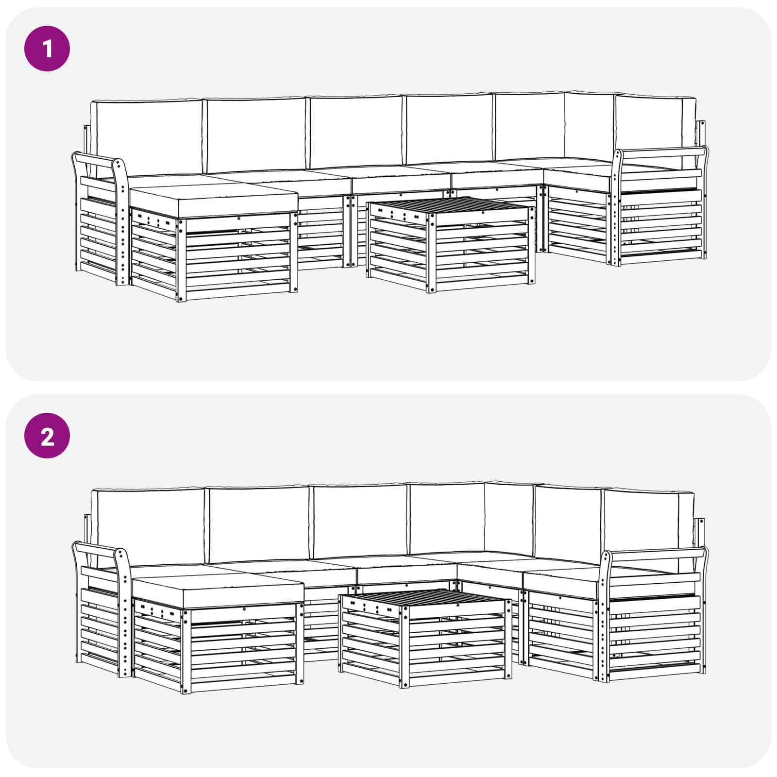 Sofa-Sets 8 pcs Natuurlijk en Lichtgrijs Massief Acaciahout image 9