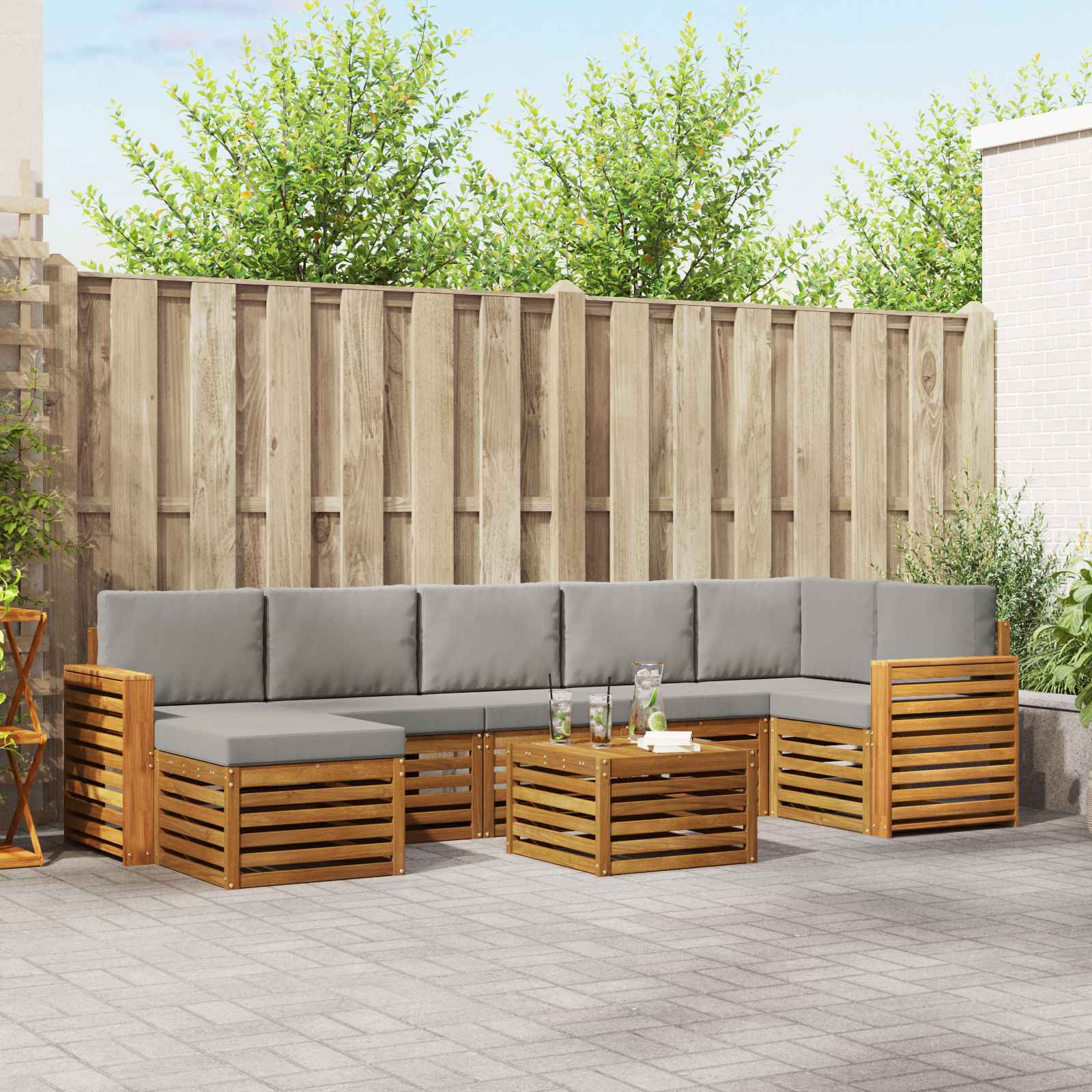 Sofa-Sets 8 pcs Natuurlijk en Lichtgrijs Massief Acaciahout image 1