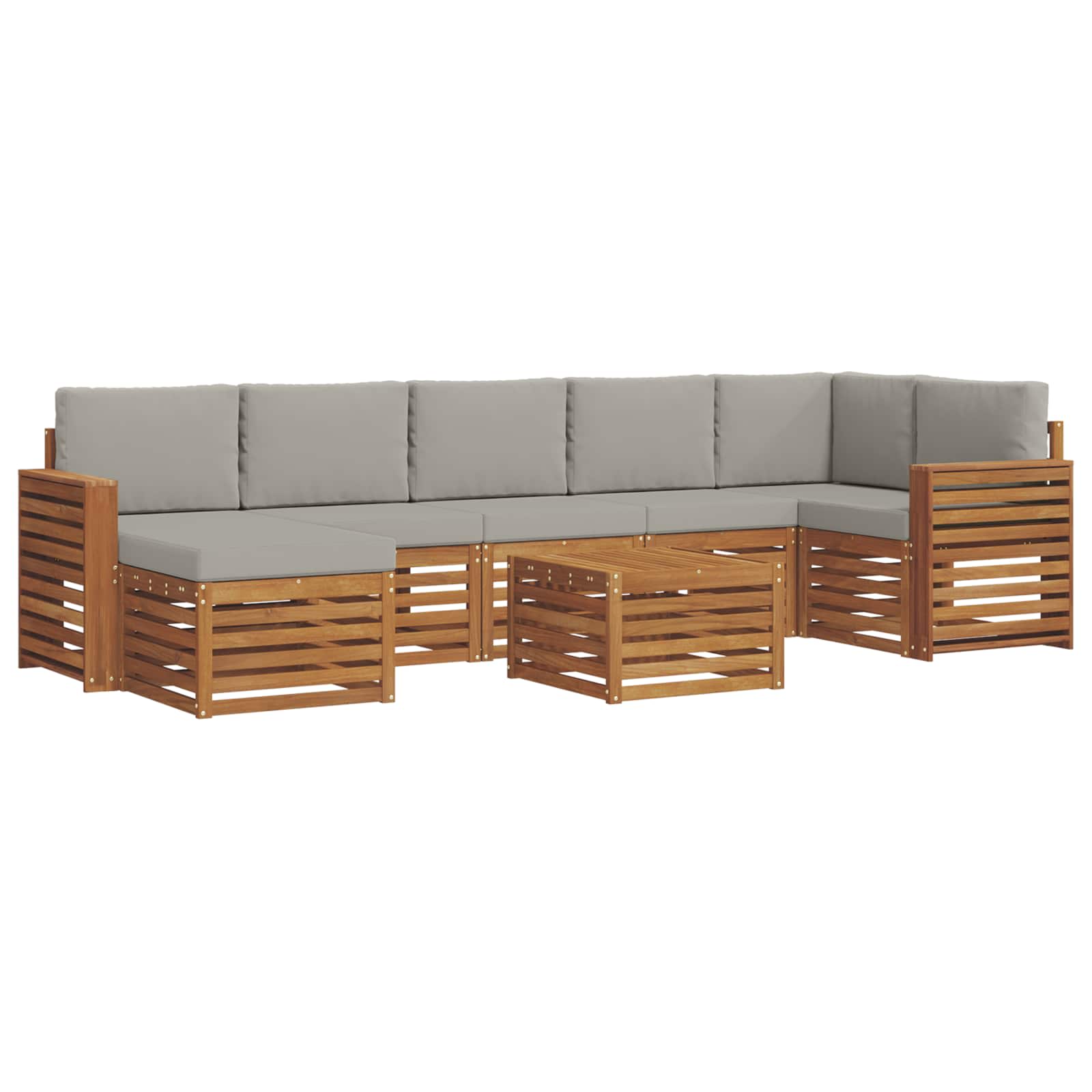 Sofa-Sets 8 pcs Natuurlijk en Lichtgrijs Massief Acaciahout image 2