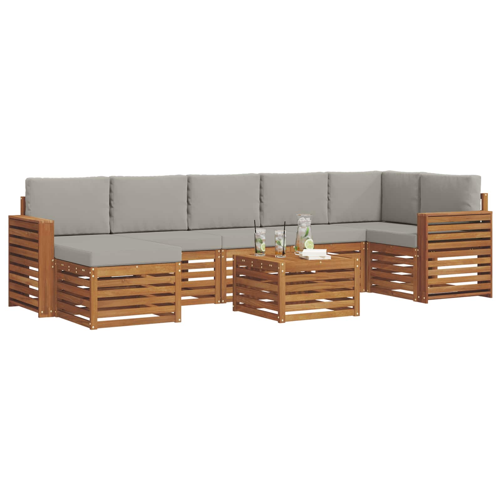 Sofa-Sets 8 pcs Natuurlijk en Lichtgrijs Massief Acaciahout image 3