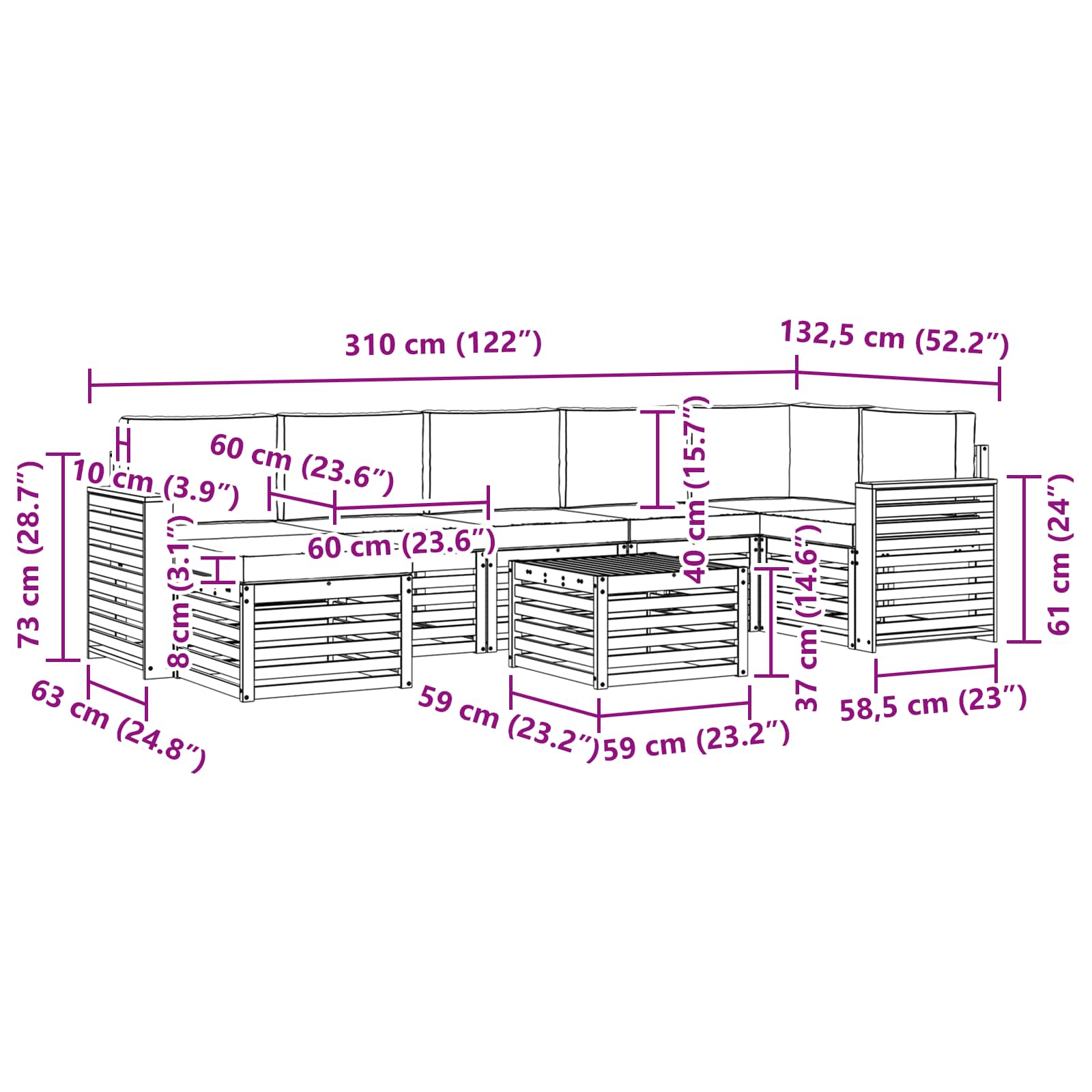Sofa-Sets 8 pcs Natuurlijk en Lichtgrijs Massief Acaciahout image 10
