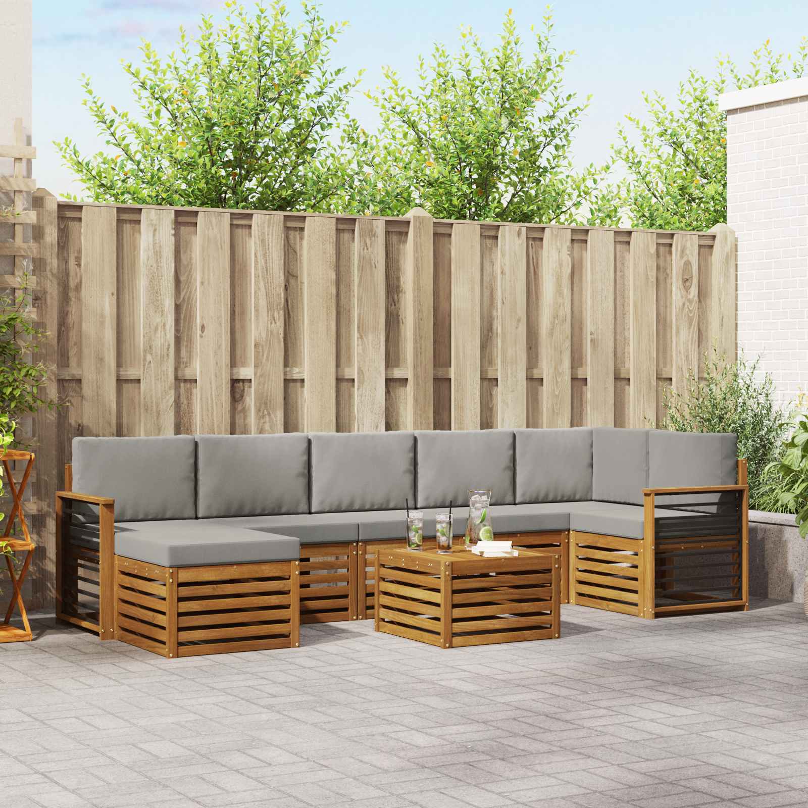 Sofa-Sets 8 pcs Natuurlijk en Lichtgrijs Massief Acaciahout image 1