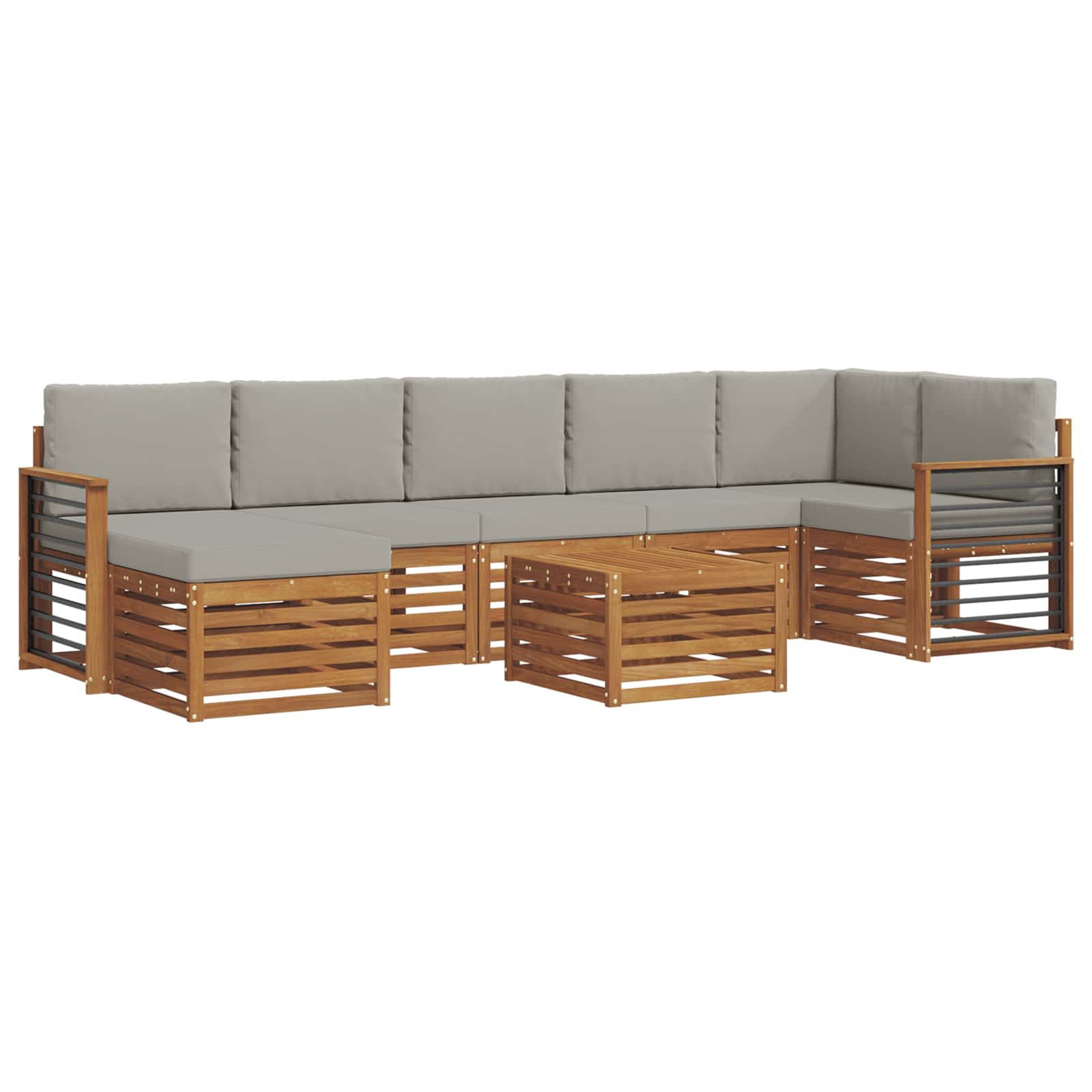 Sofa-Sets 8 pcs Natuurlijk en Lichtgrijs Massief Acaciahout image 2