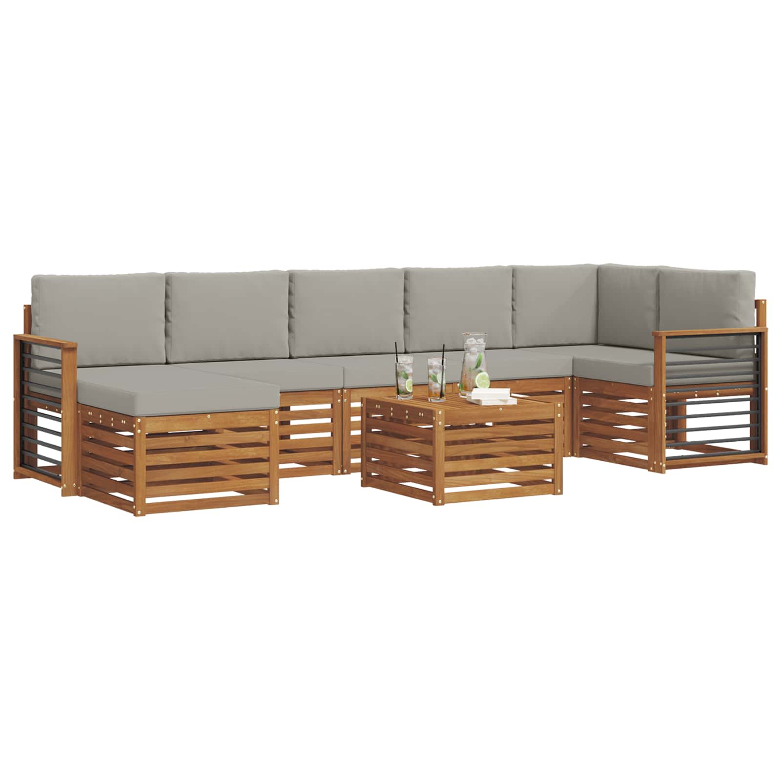 Sofa-Sets 8 pcs Natuurlijk en Lichtgrijs Massief Acaciahout image 3