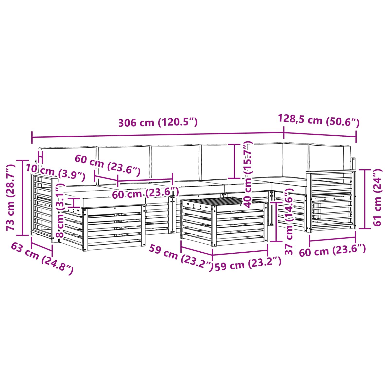 Sofa-Sets 8 pcs Natuurlijk en Lichtgrijs Massief Acaciahout image 10