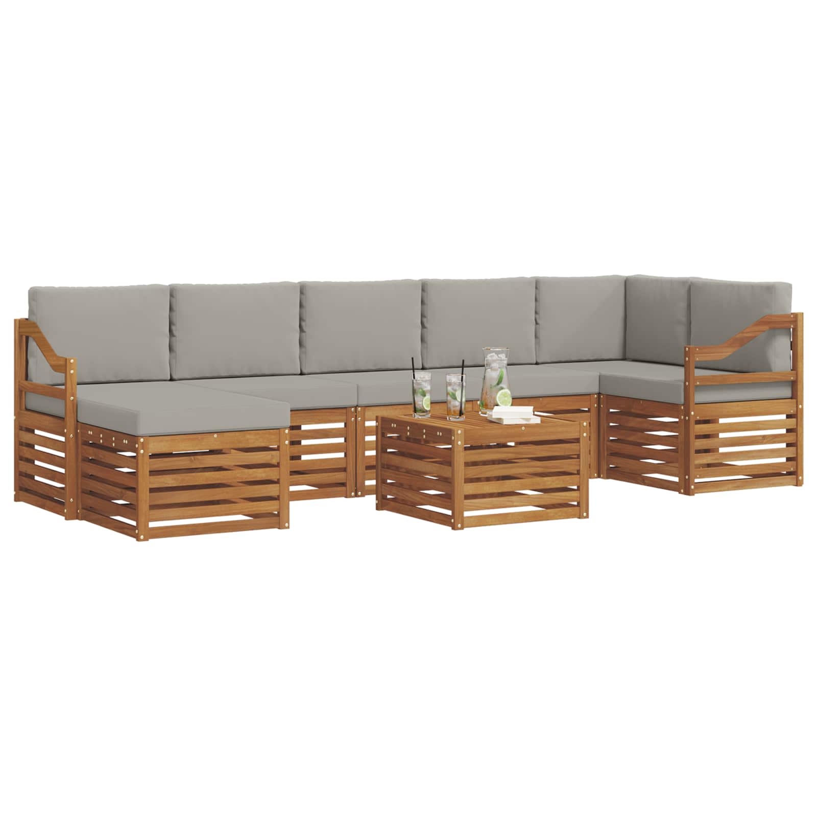 Sofa-Sets 8 pcs Natuurlijk en Lichtgrijs Massief Acaciahout image 3