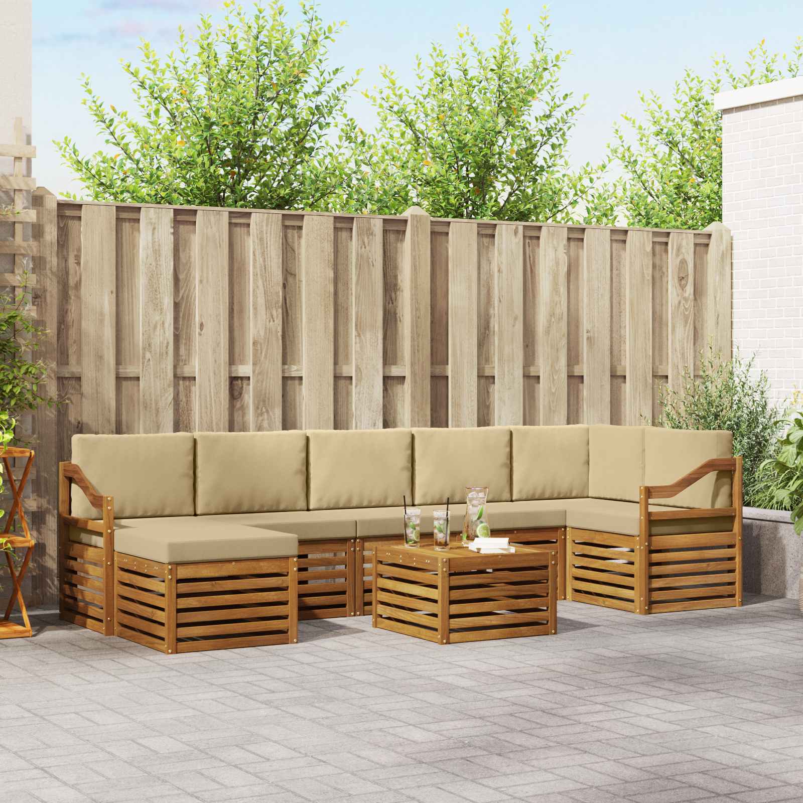 vidaXL Sofagarnituren 8 pcs Natur und Beige Massivholz Akazie