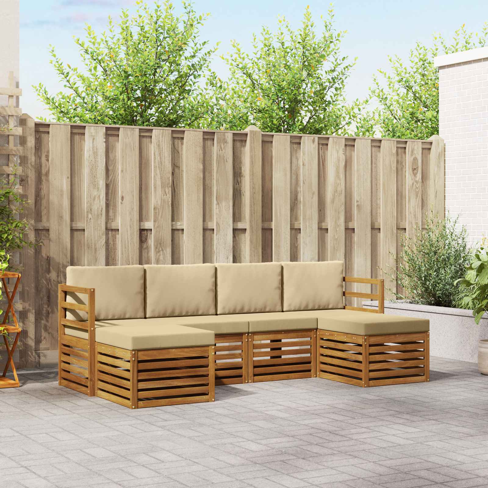 Sofa-Sets 6 pcs Natuurlijk en Beige Massief Acaciahout image 1