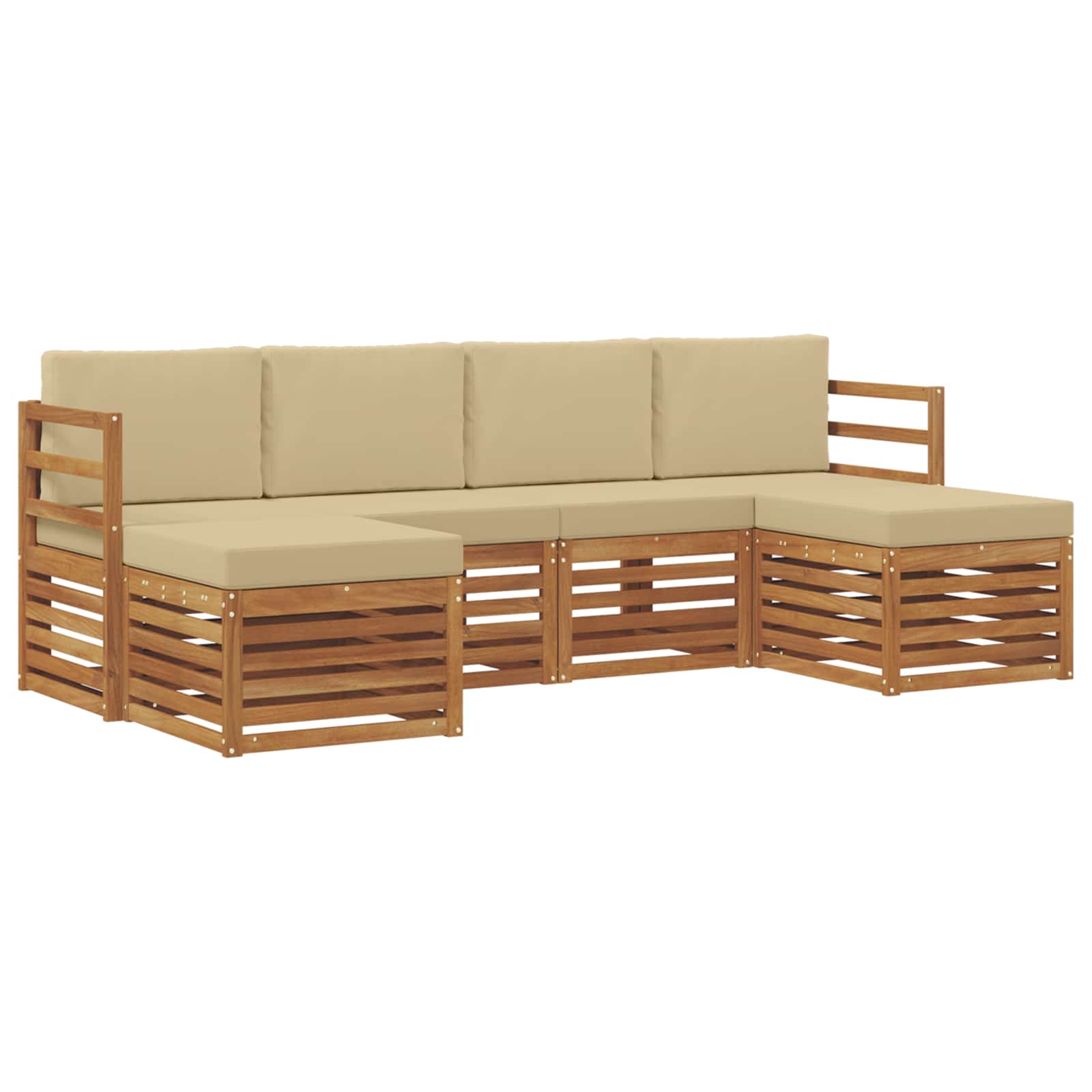 Sofa-Sets 6 pcs Natuurlijk en Beige Massief Acaciahout image 2