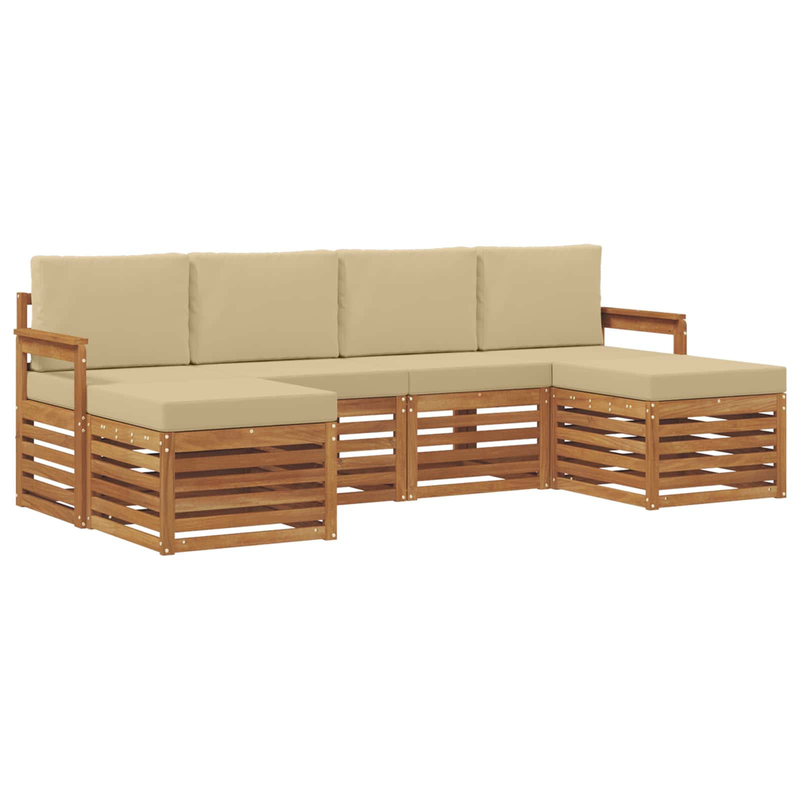 Sofa-Sets 6 pcs Natuurlijk en Beige Massief Acaciahout image 2
