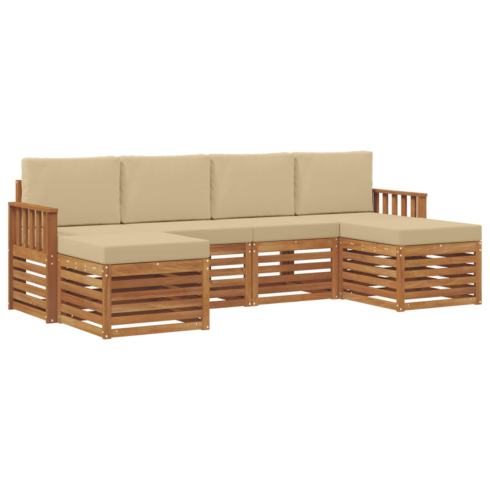 Sofa-Sets 6 pcs Natuurlijk en Beige Massief Acaciahout image 2