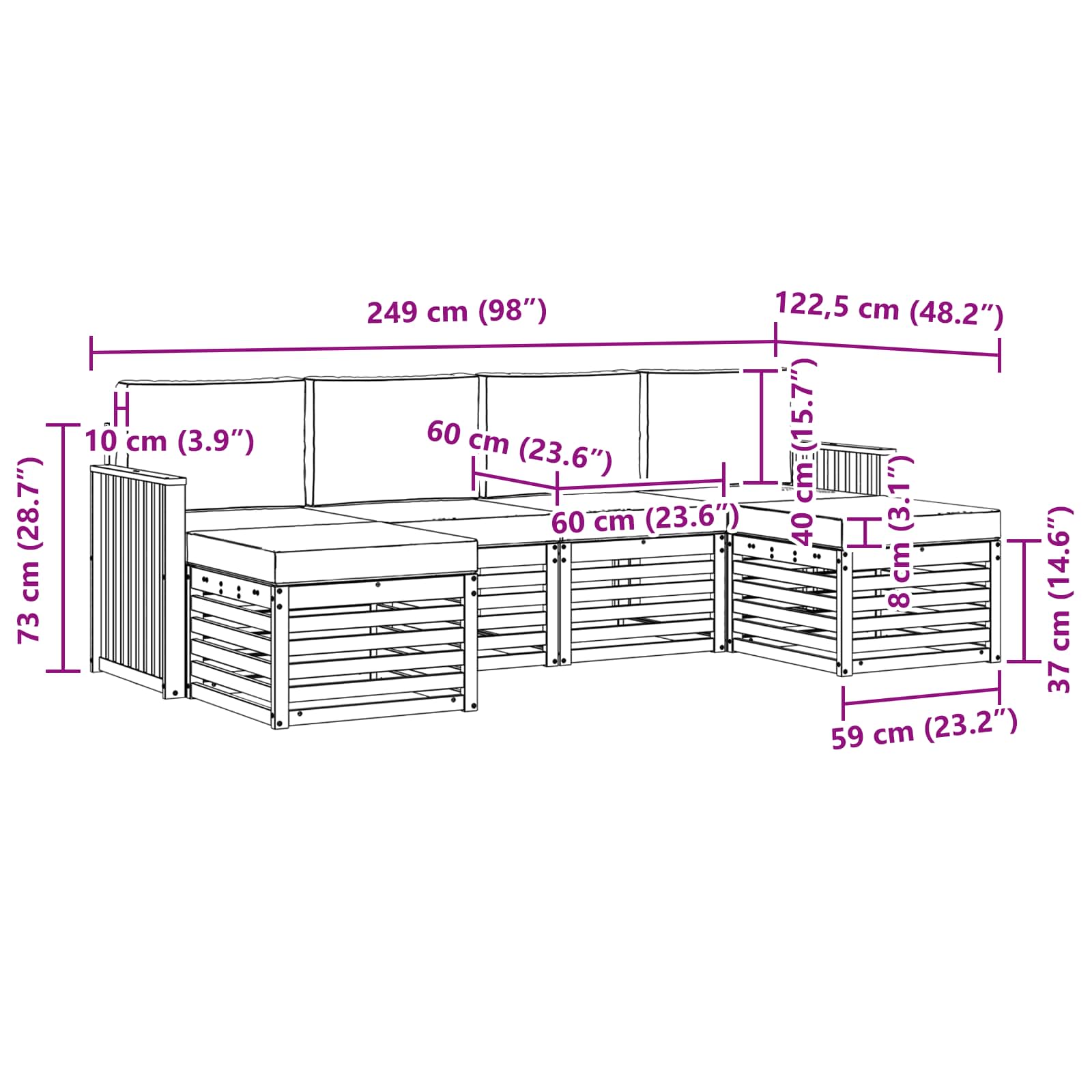 Sofa-Sets 6 pcs Natuurlijk en Lichtgrijs Massief Acaciahout image 6