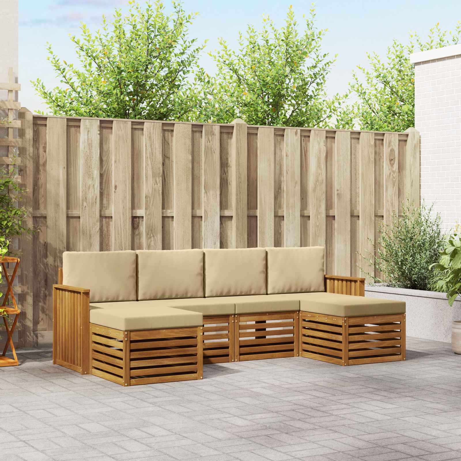 Sofa-Sets 6 pcs Natuurlijk en Beige Massief Acaciahout image 1