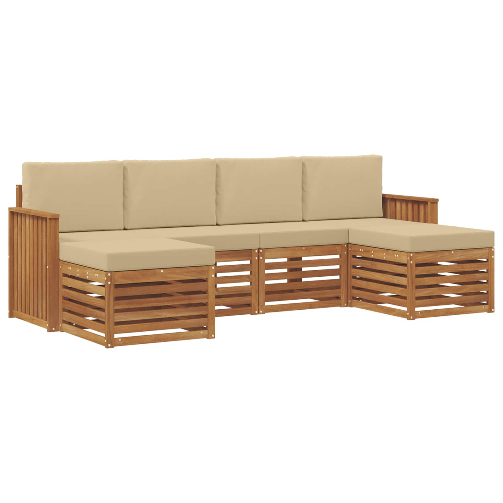 Sofa-Sets 6 pcs Natuurlijk en Beige Massief Acaciahout image 2