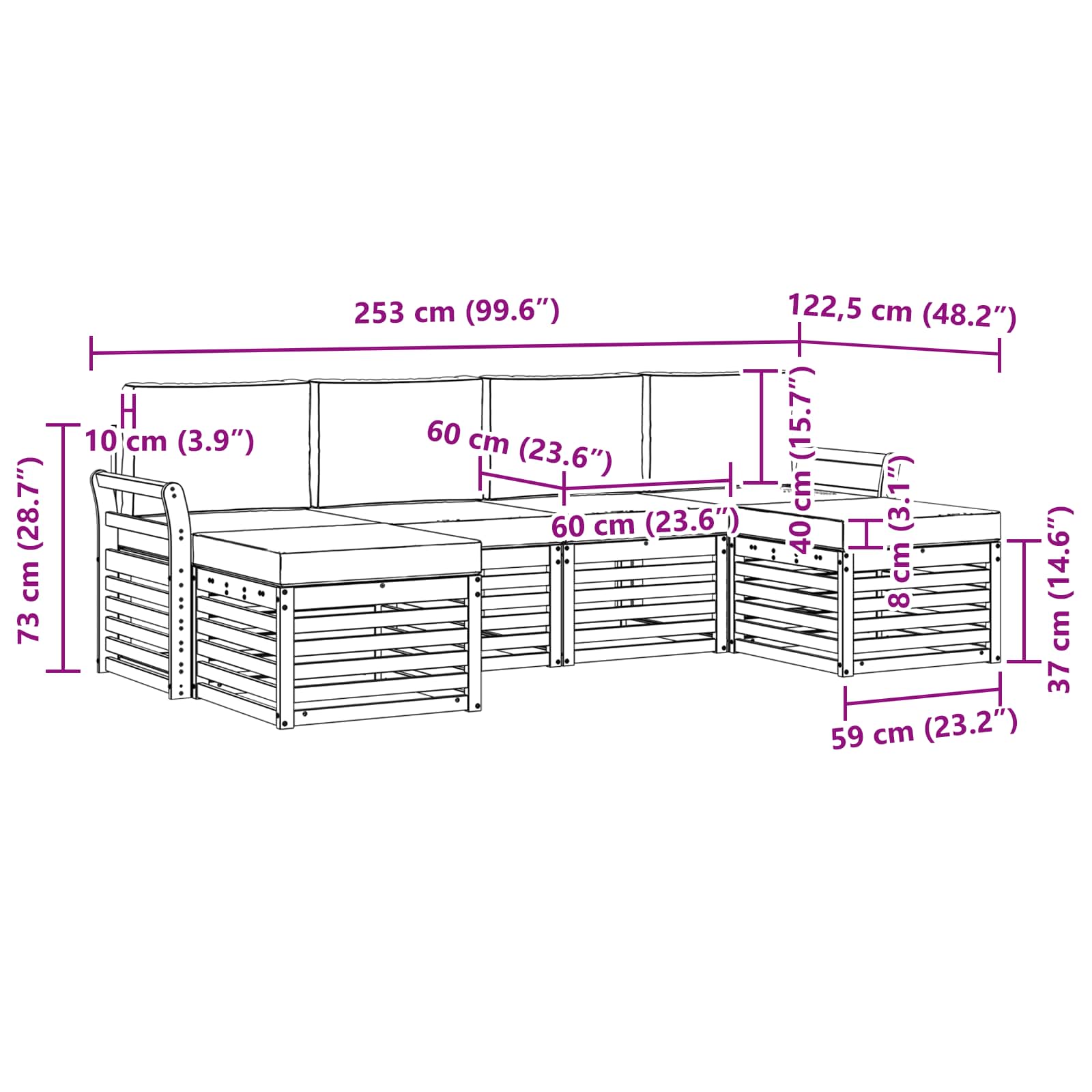 Sofa-Sets 6 pcs Natuurlijk en Lichtgrijs Massief Acaciahout image 6