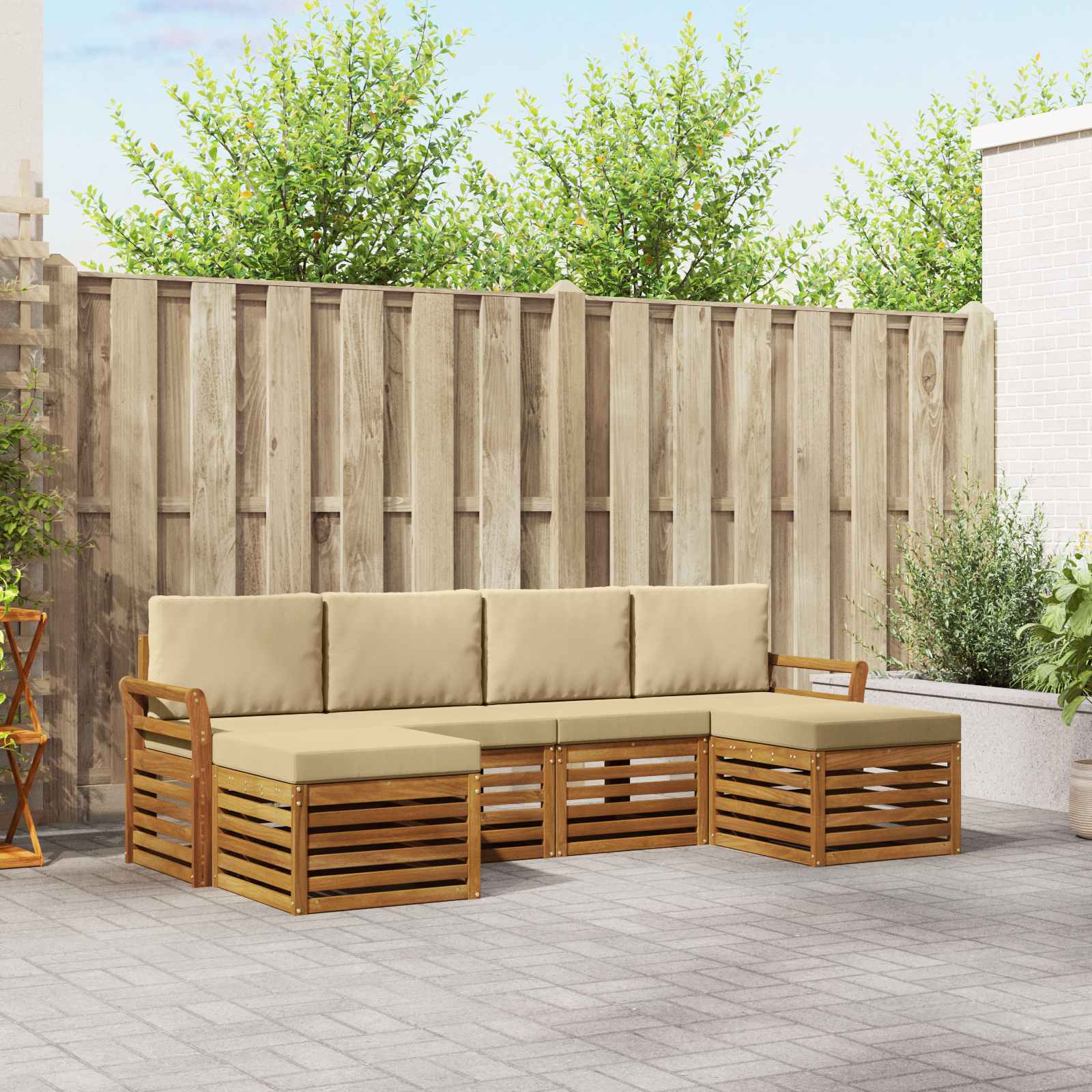 Sofa-Sets 6 pcs Natuurlijk en Beige Massief Acaciahout image 1