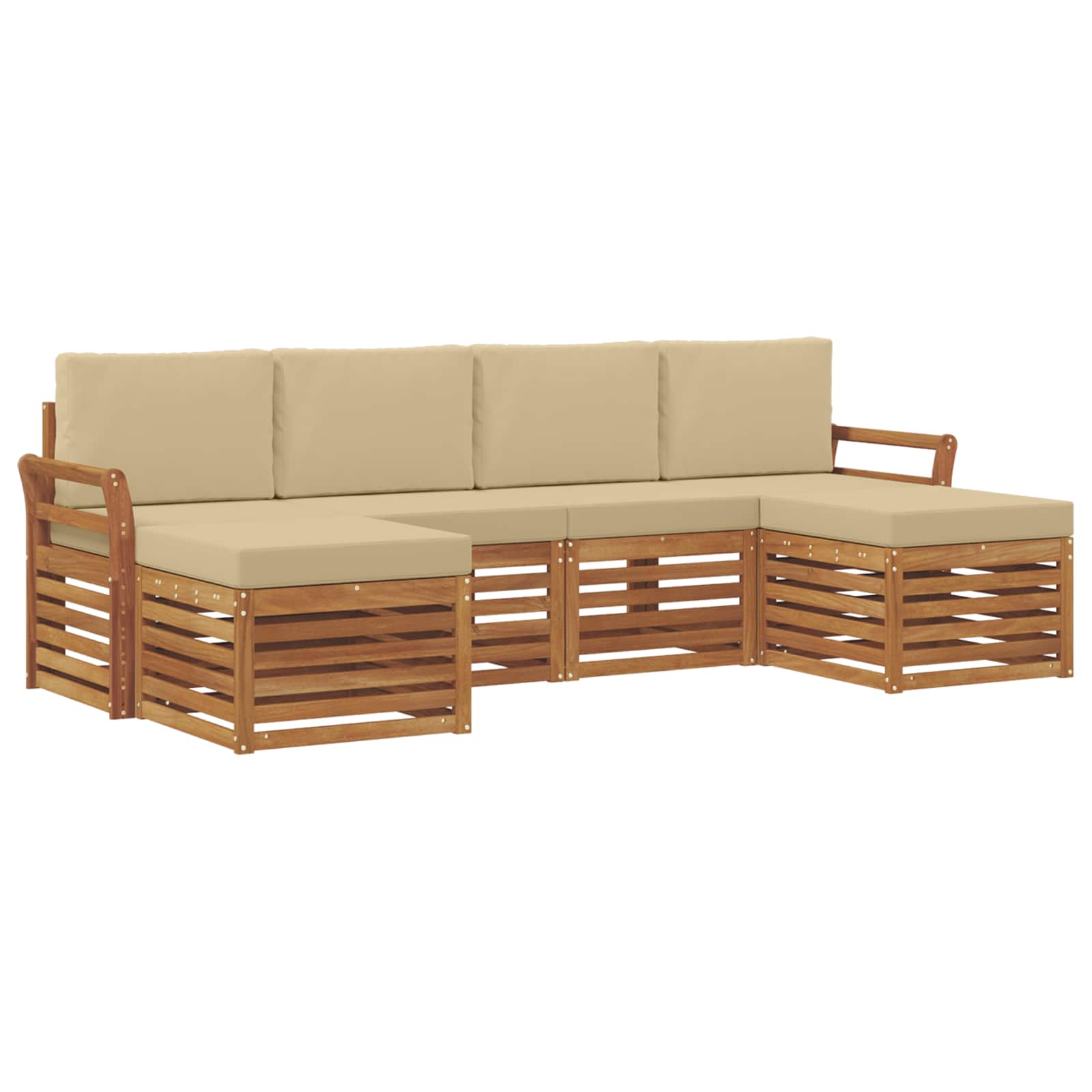 Sofa-Sets 6 pcs Natuurlijk en Beige Massief Acaciahout image 2