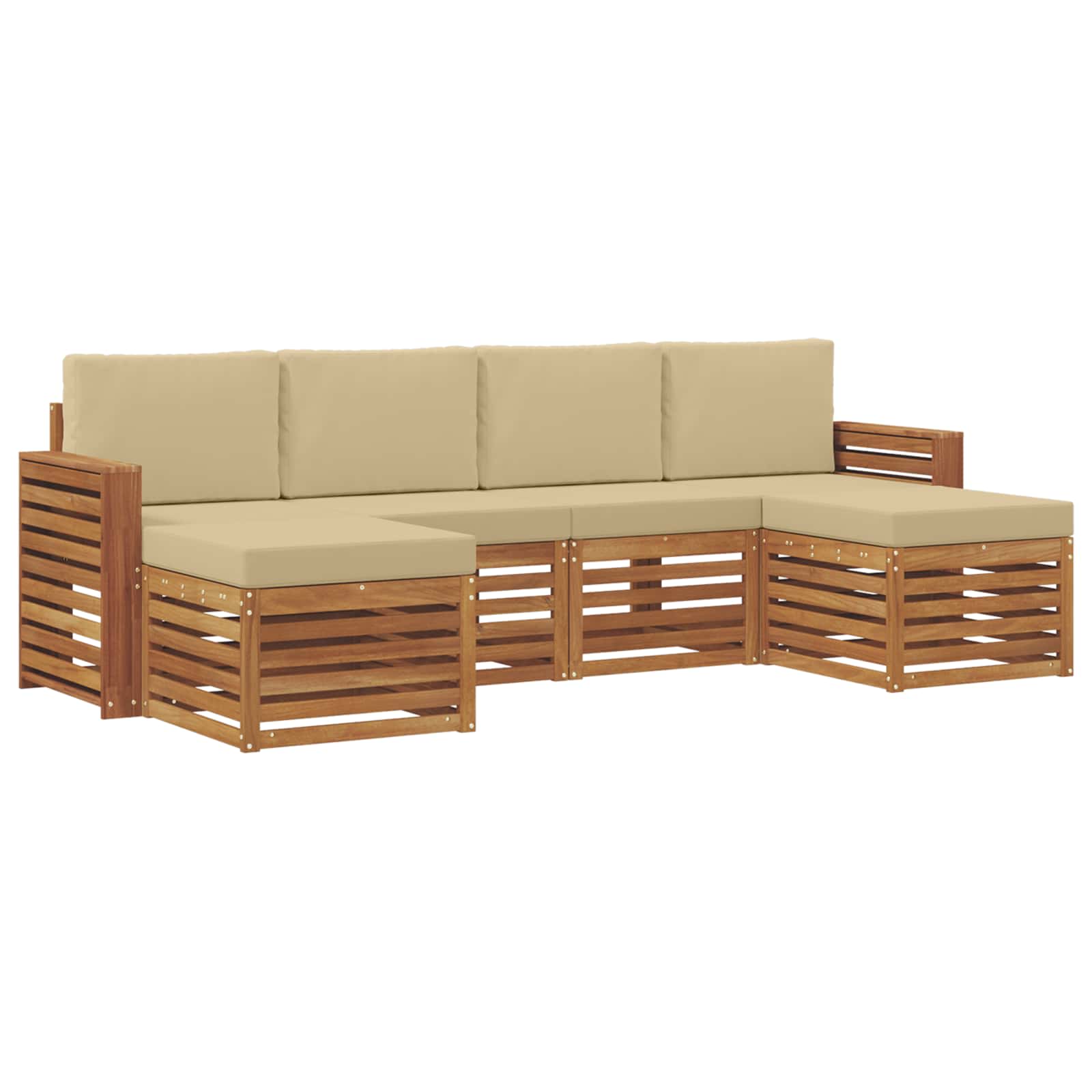Sofa-Sets 6 pcs Natuurlijk en Beige Massief Acaciahout image 2
