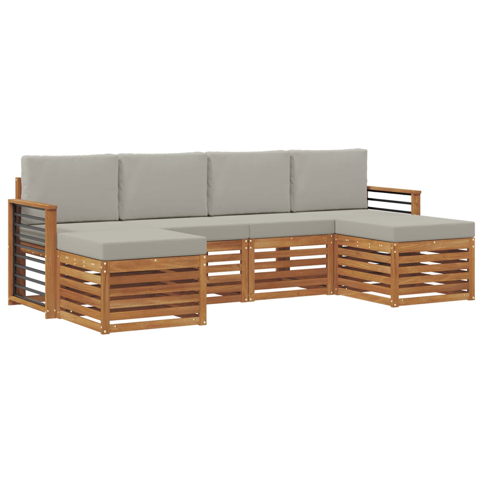 Sofa-Sets 6 pcs Natuurlijk en Lichtgrijs Massief Acaciahout image 2