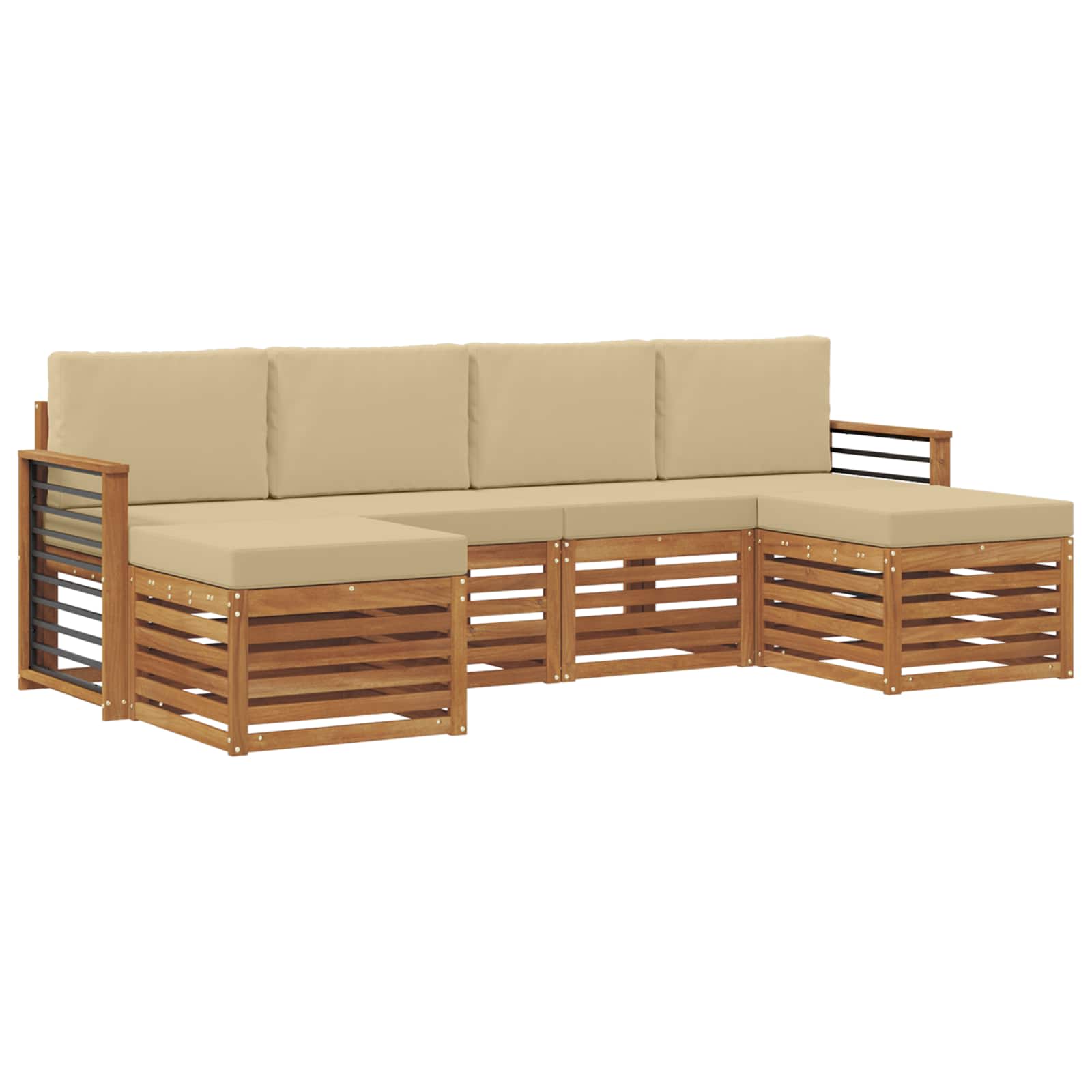 Sofa-Sets 6 pcs Natuurlijk en Beige Massief Acaciahout image 2