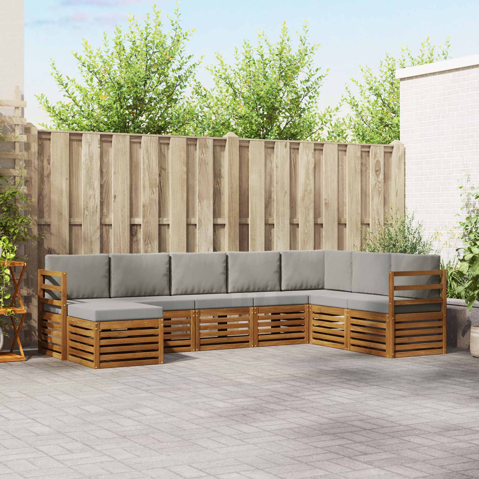 Sofa-Sets 8 pcs Natuurlijk en Lichtgrijs Massief Acaciahout image 1