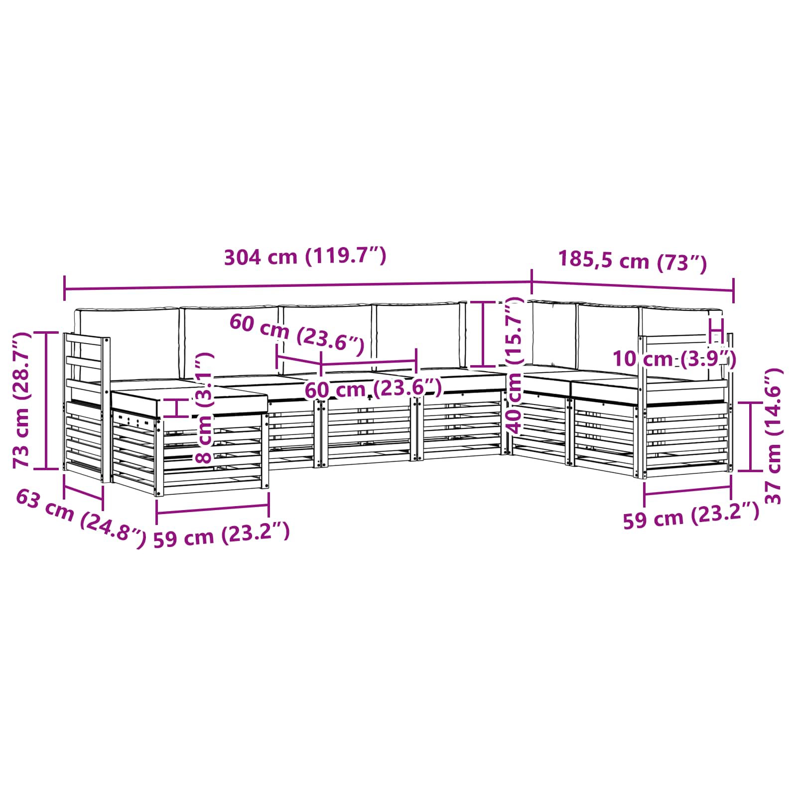 Sofa-Sets 8 pcs Natuurlijk en Lichtgrijs Massief Acaciahout image 7