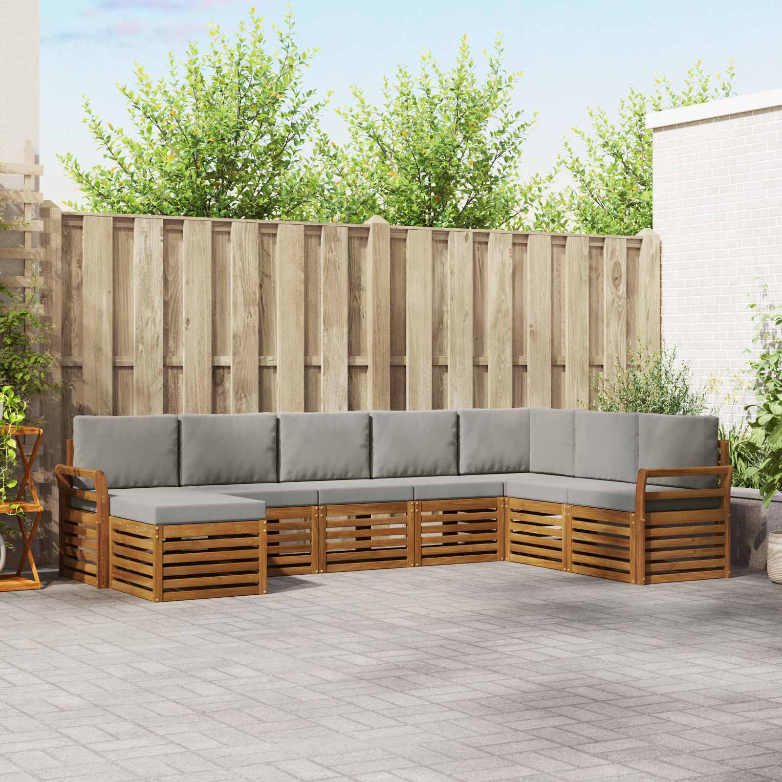 Sofa-Sets 8 pcs Natuurlijk en Lichtgrijs Massief Acaciahout image 1