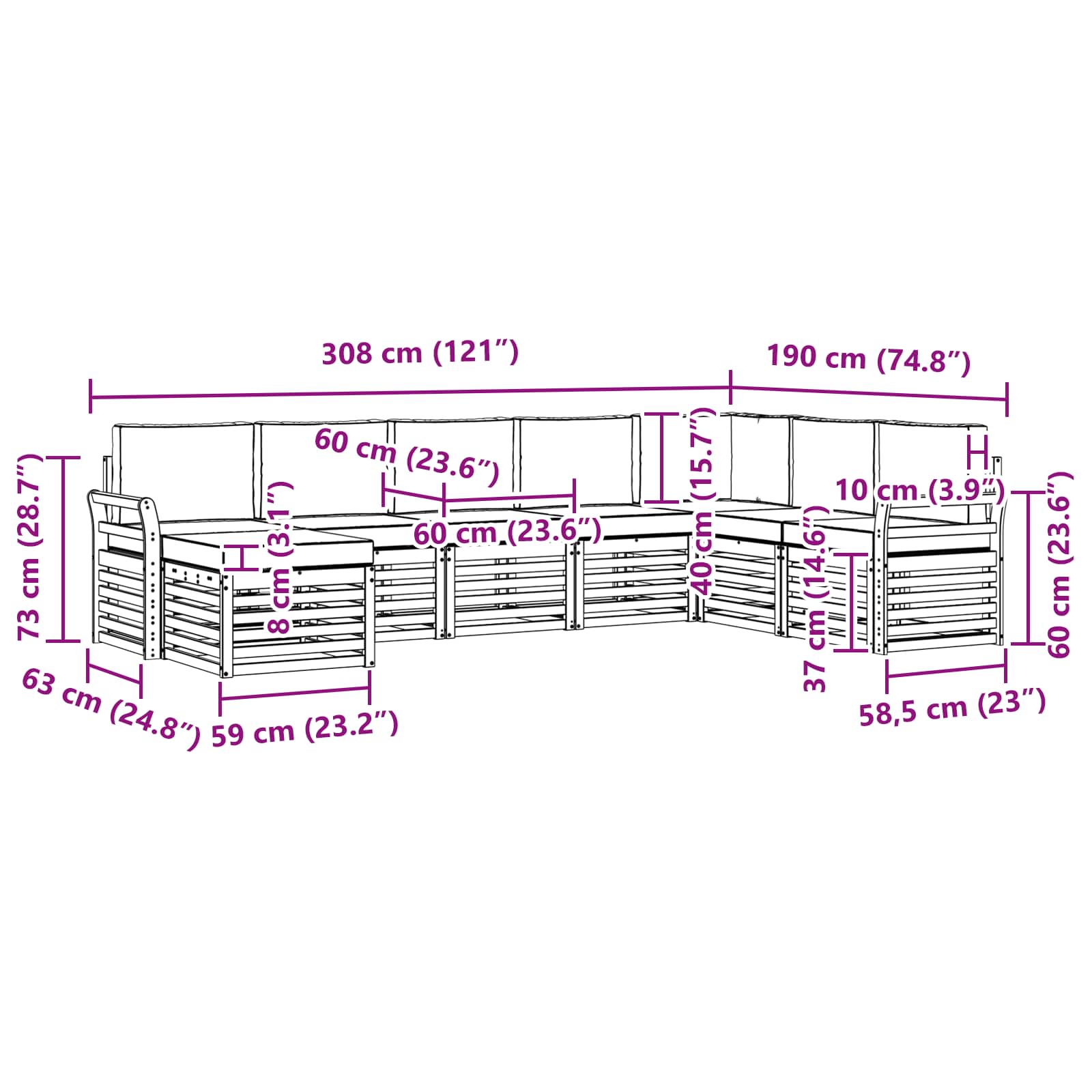 Sofa-Sets 8 pcs Natuurlijk en Lichtgrijs Massief Acaciahout image 7
