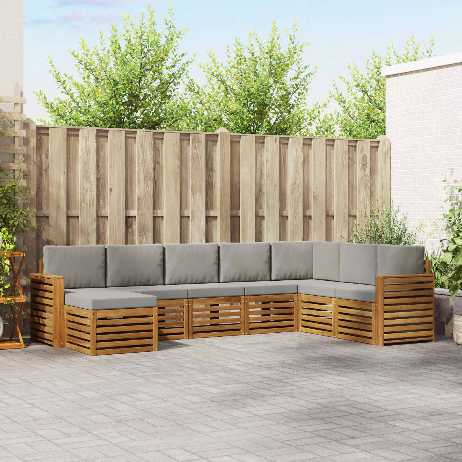 Sofa-Sets 8 pcs Natuurlijk en Lichtgrijs Massief Acaciahout image 1