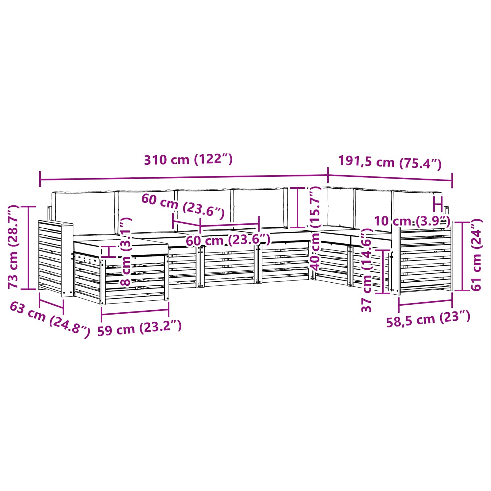 Sofa-Sets 8 pcs Natuurlijk en Lichtgrijs Massief Acaciahout image 7