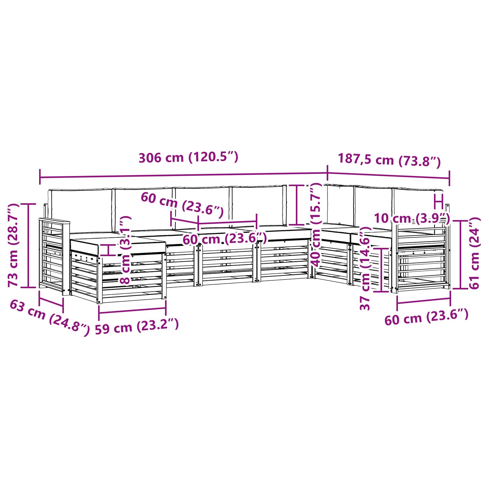 Sofa-Sets 8 pcs Natuurlijk en Lichtgrijs Massief Acaciahout image 7