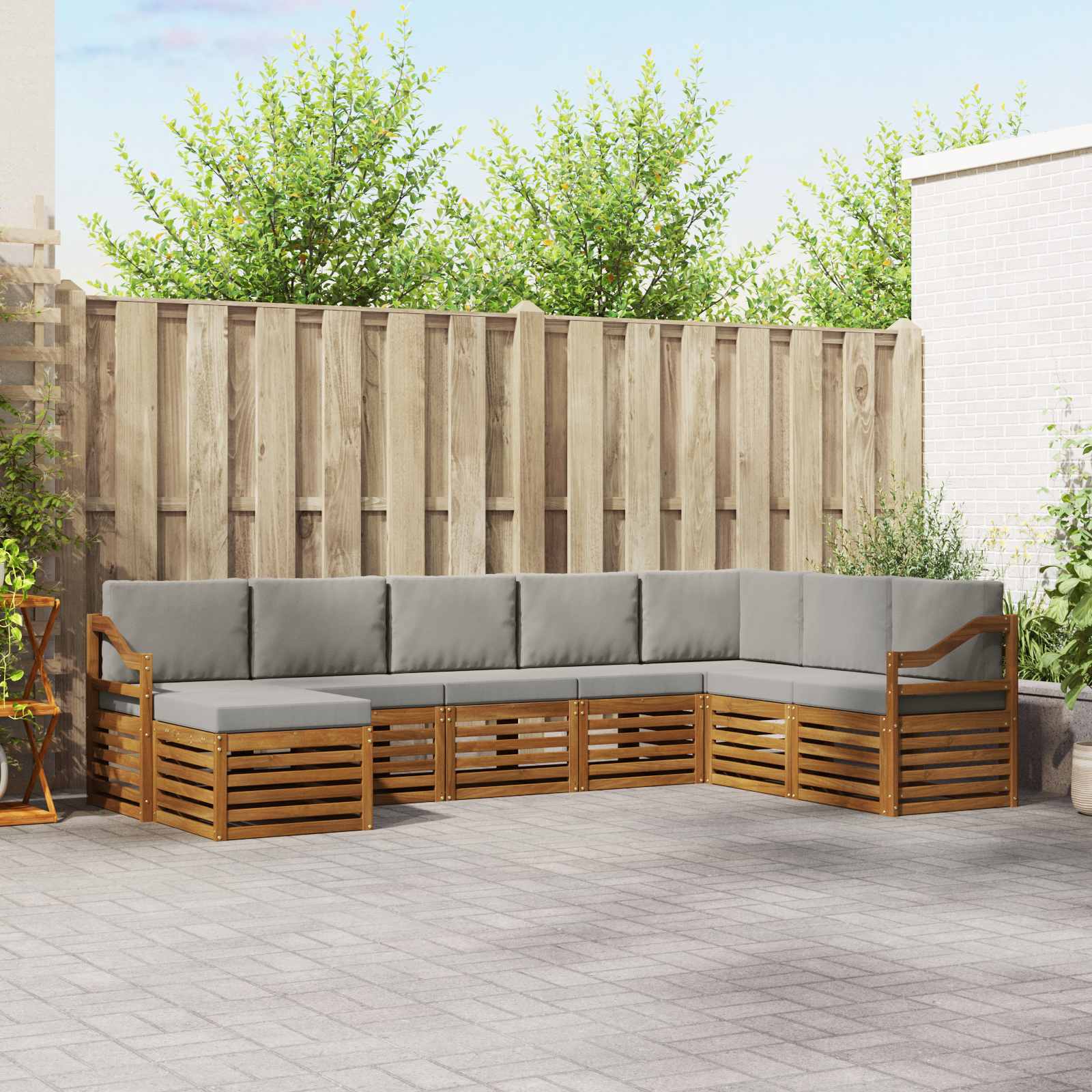 Sofa-Sets 8 pcs Natuurlijk en Lichtgrijs Massief Acaciahout image 1