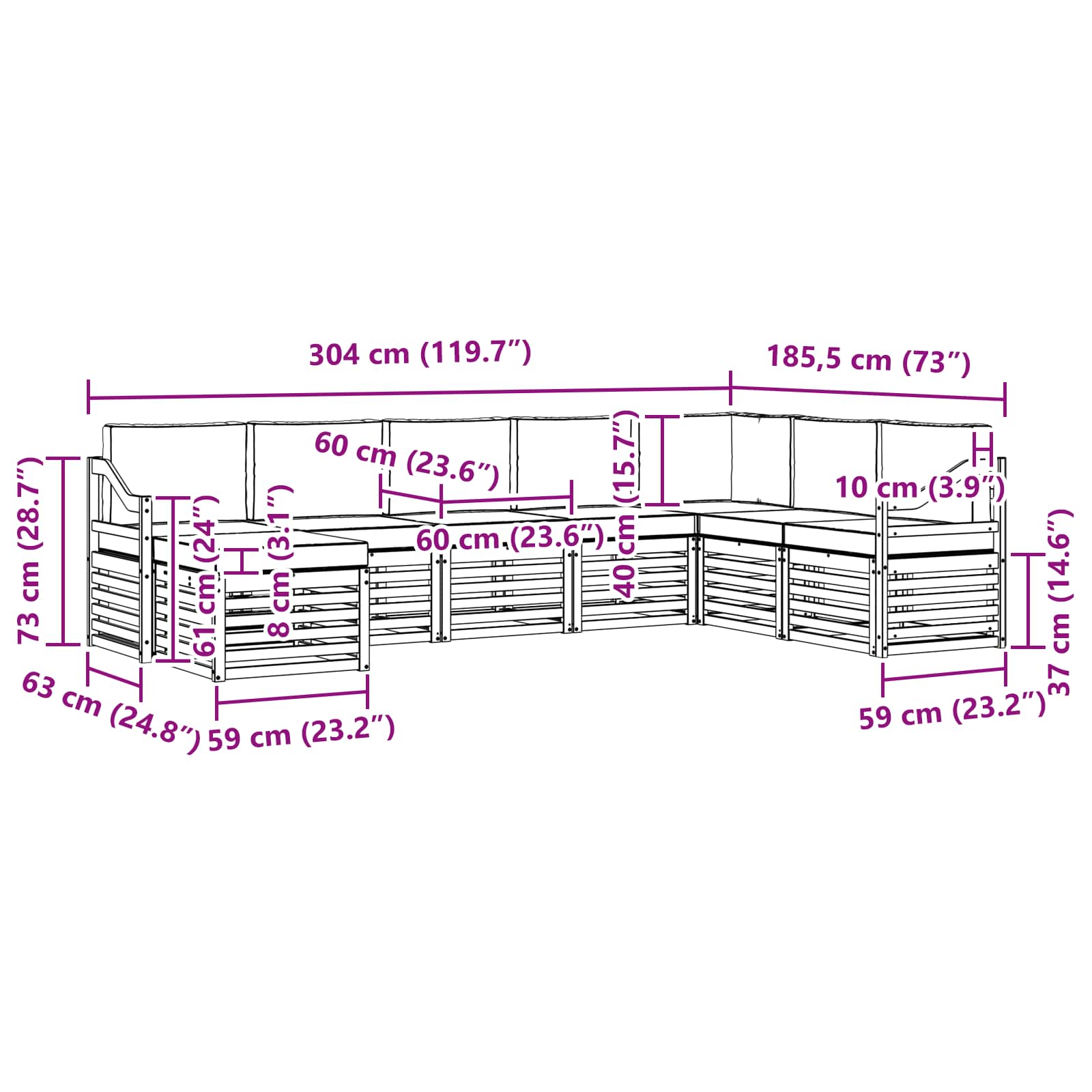 Sofa-Sets 8 pcs Natuurlijk en Lichtgrijs Massief Acaciahout image 7
